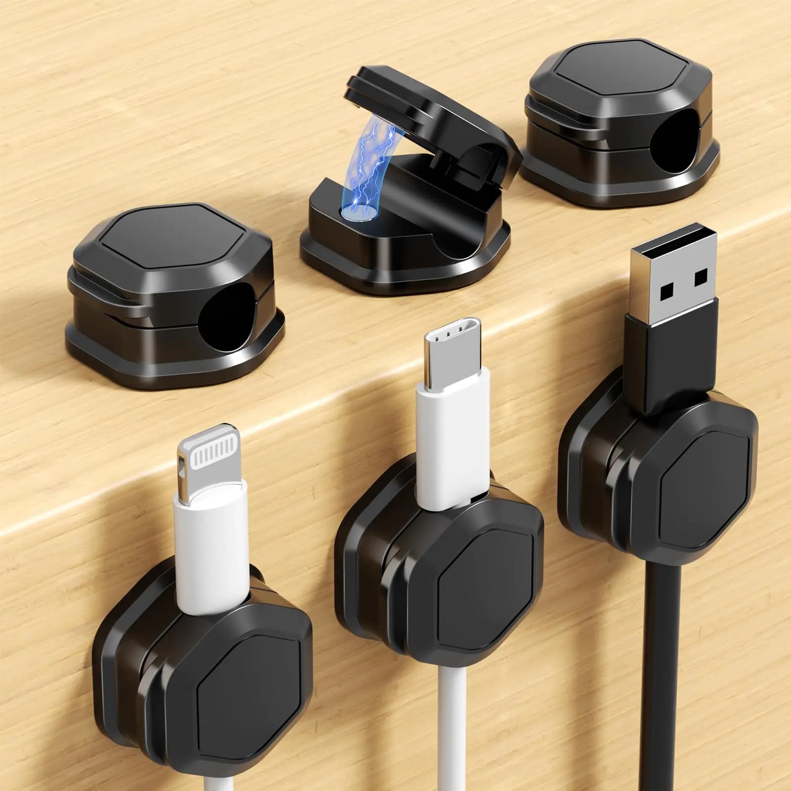 6 Pack Magnetic Cable Clips Cable Smooth Adjustable Cord Organizer Holder Hide Phone Charging Cable Keeper Strong Adhesive Wire Charger Holder for Nightstand Desk Car Office Supplies