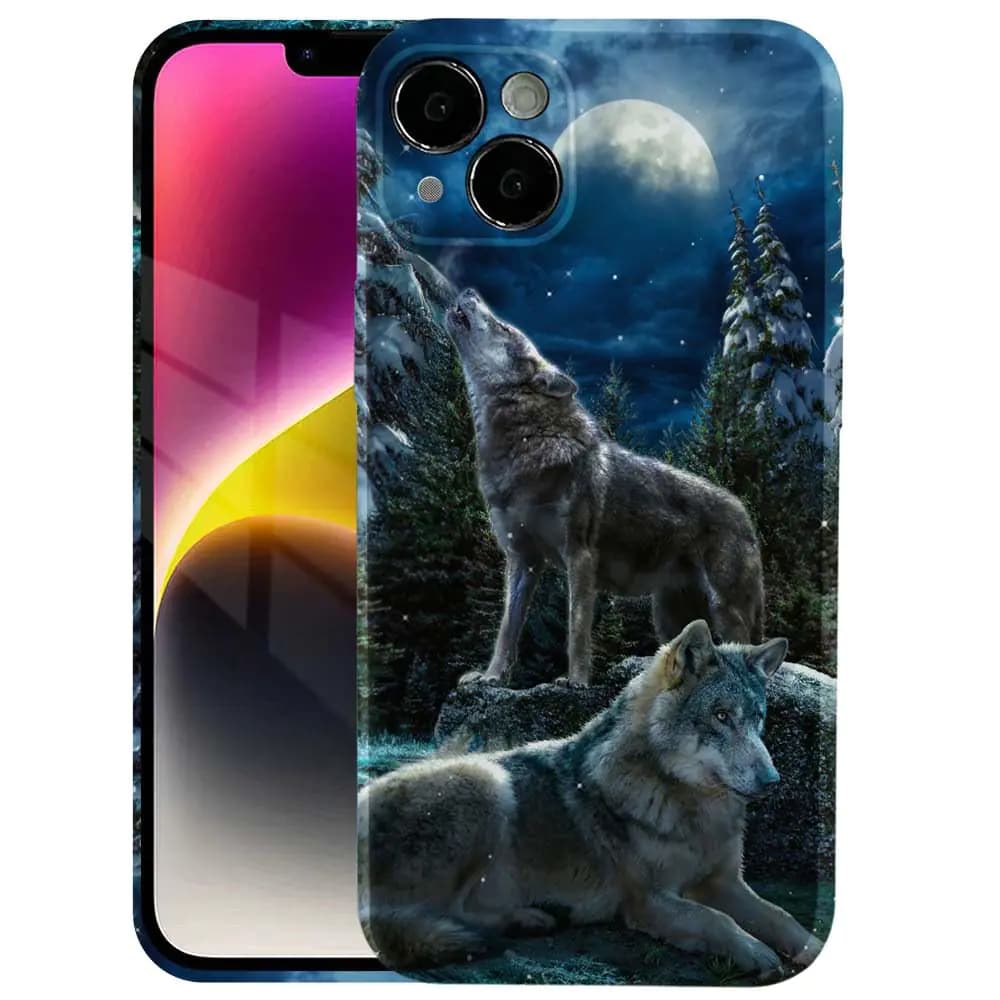 DJSOK Case Compatible with iPhone 13Wolf Moon Night Phone Case Soft and Shockproof 3D Phone Case for iPhone 13