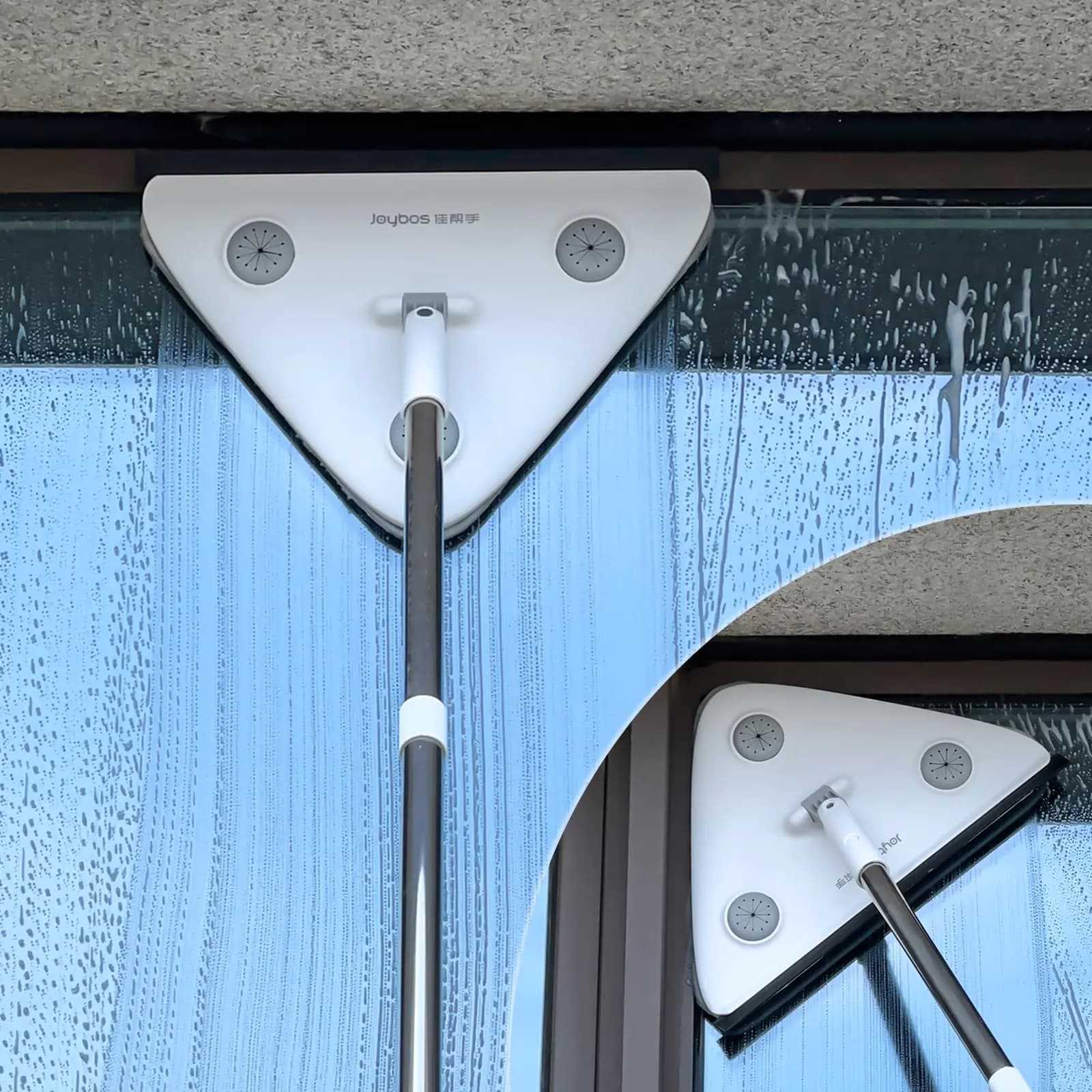 CTIME 78 Window Squeegee with Extension Pole 3-in-1 Professional Window Cleaning Kit Triangle Outdoor Window Cleaning Tools for Hard-to-Clean Corners