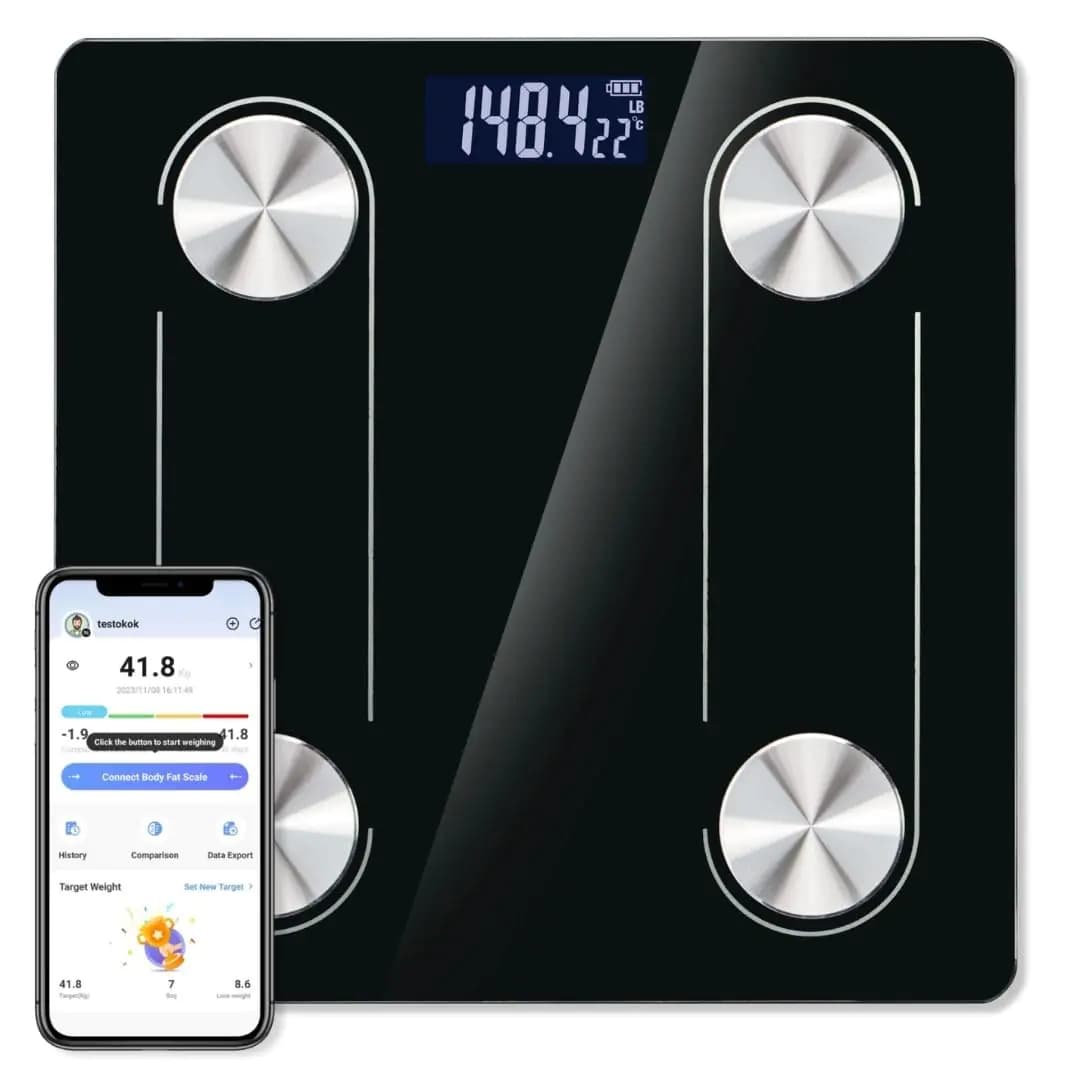 Trainr Digital Body Scale Trnr-BDYSCLE-BLK Home Essential Body Weight Scale for People Durable Bathroom Accessory Smart Scale Compatible with Apple and Android OS Workout and Fitness Equipment
