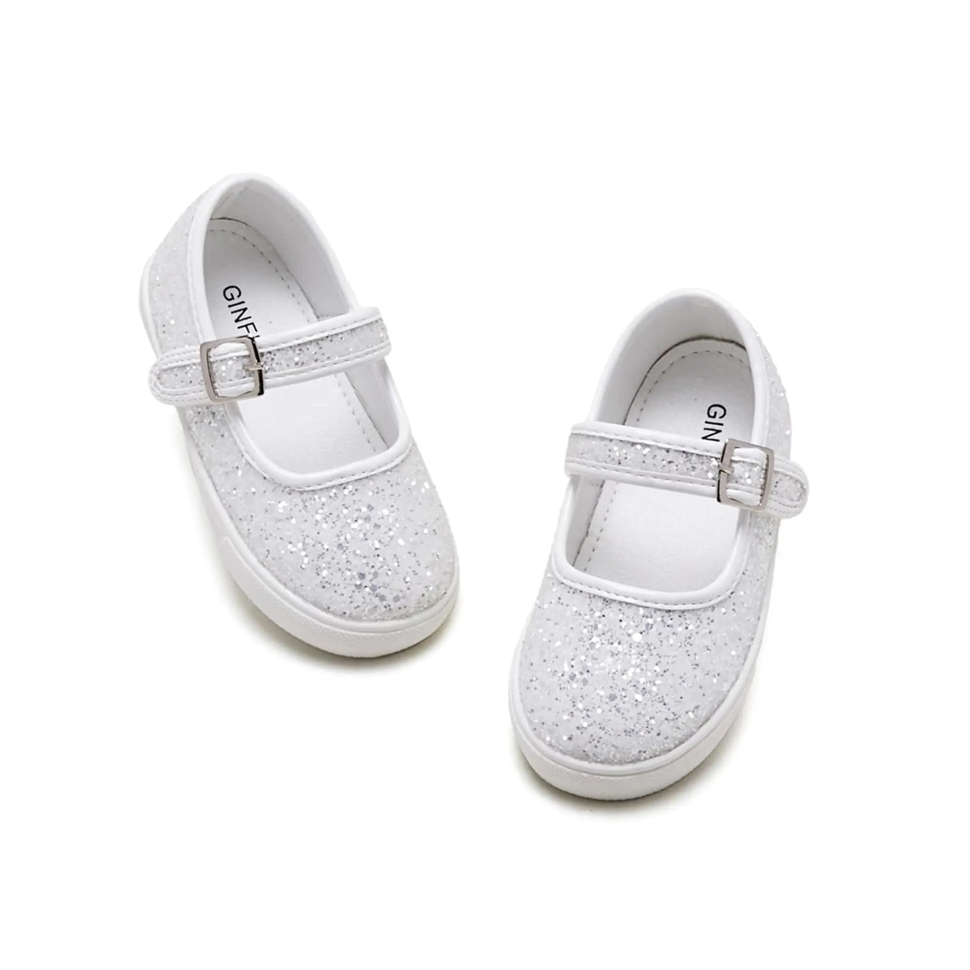 GINFIVE Toddler Girls Sneakers Little Girls Slip On Shoes White Glitter Sneakers Todder 11