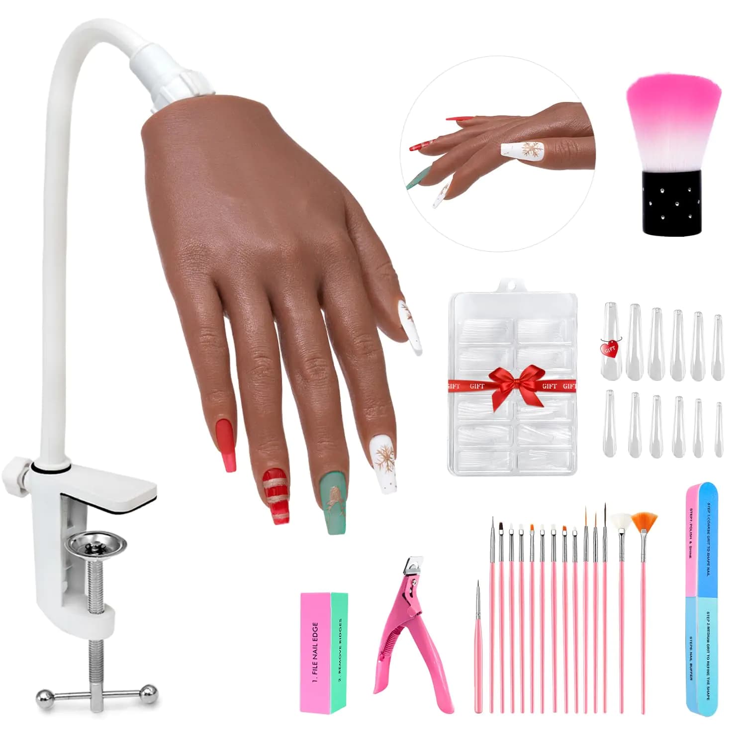 Veikmv Nail Silicone Practice Hand For Acrylic Nails Training Fake Hand Nail Art Practice Tools Hand Tattooed Nail Jewelry Showcase Supplies Manicure Beginners suits