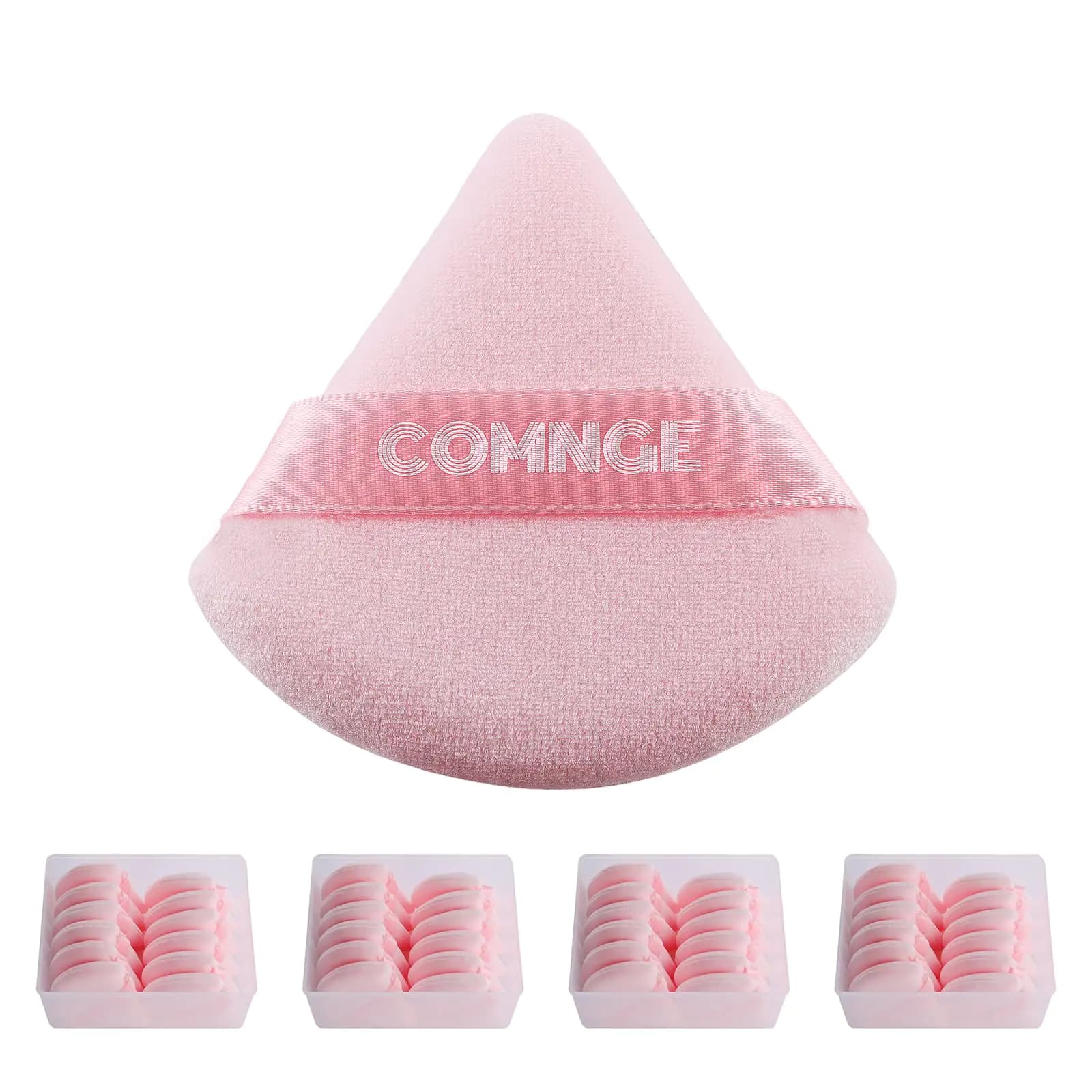 48 Pcs Makeup Powder Puff - Triangle Powder Puff for Face Powder Velour Press Powder Puff for Flawless Finish Portable Powder Puff with Case Beauty Tools Puff for Makeup Pink