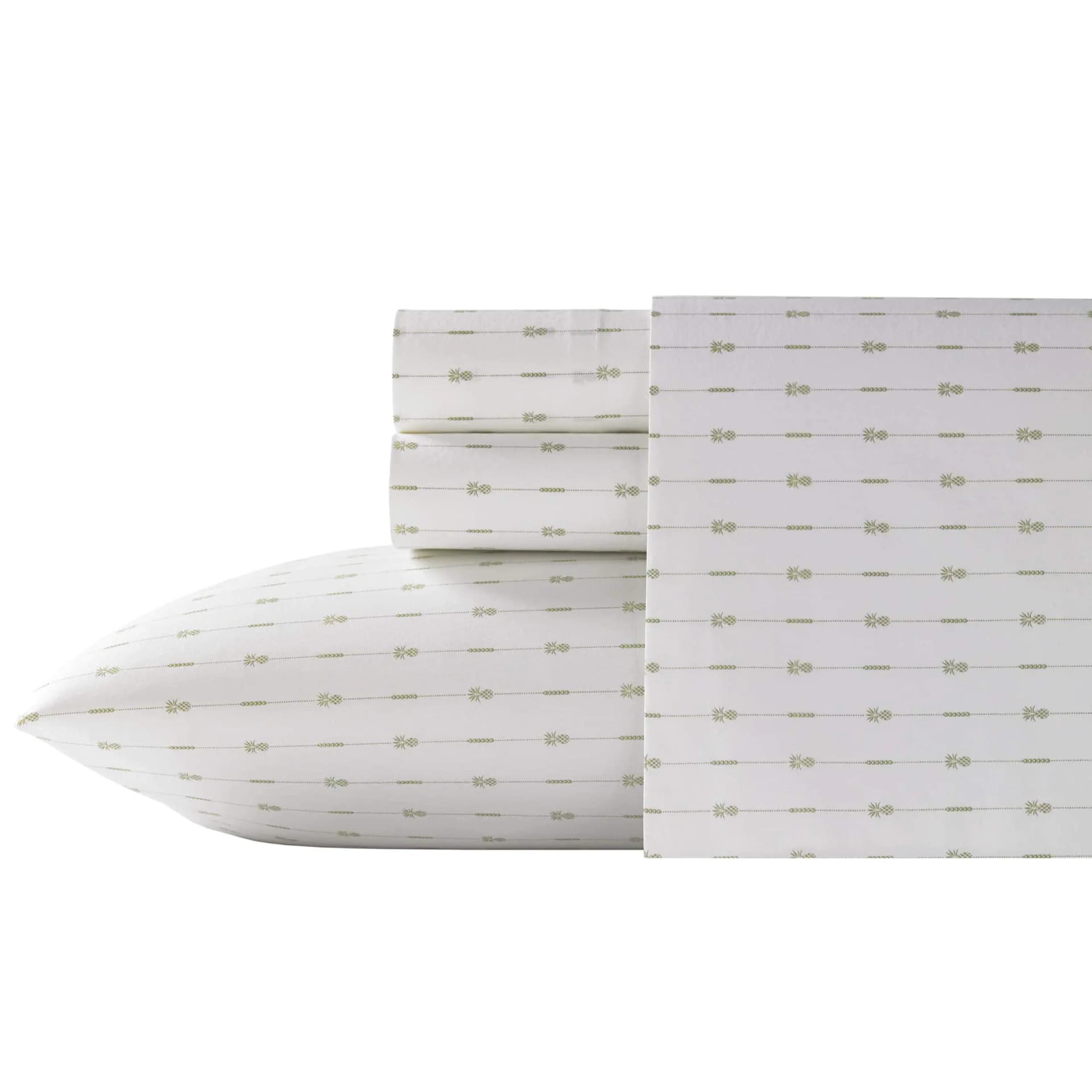 Tommy Bahama - Queen Sheets Cotton Percale Bedding Set Crisp & Cool Stylish Home Decor (Pineapple Pinstripe Green Queen)