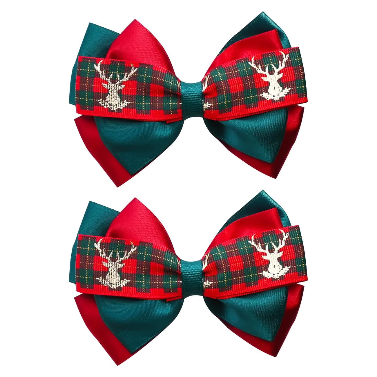 2PCS Christmas Hair Bows for Girls 4 Inches Elk Grosgrain Ribbon Hair Accessories Small Plaid Xmas Boutique Hair Clips Elk Christmas Bows Red Green Hair Accessories for Toddler Baby Girls