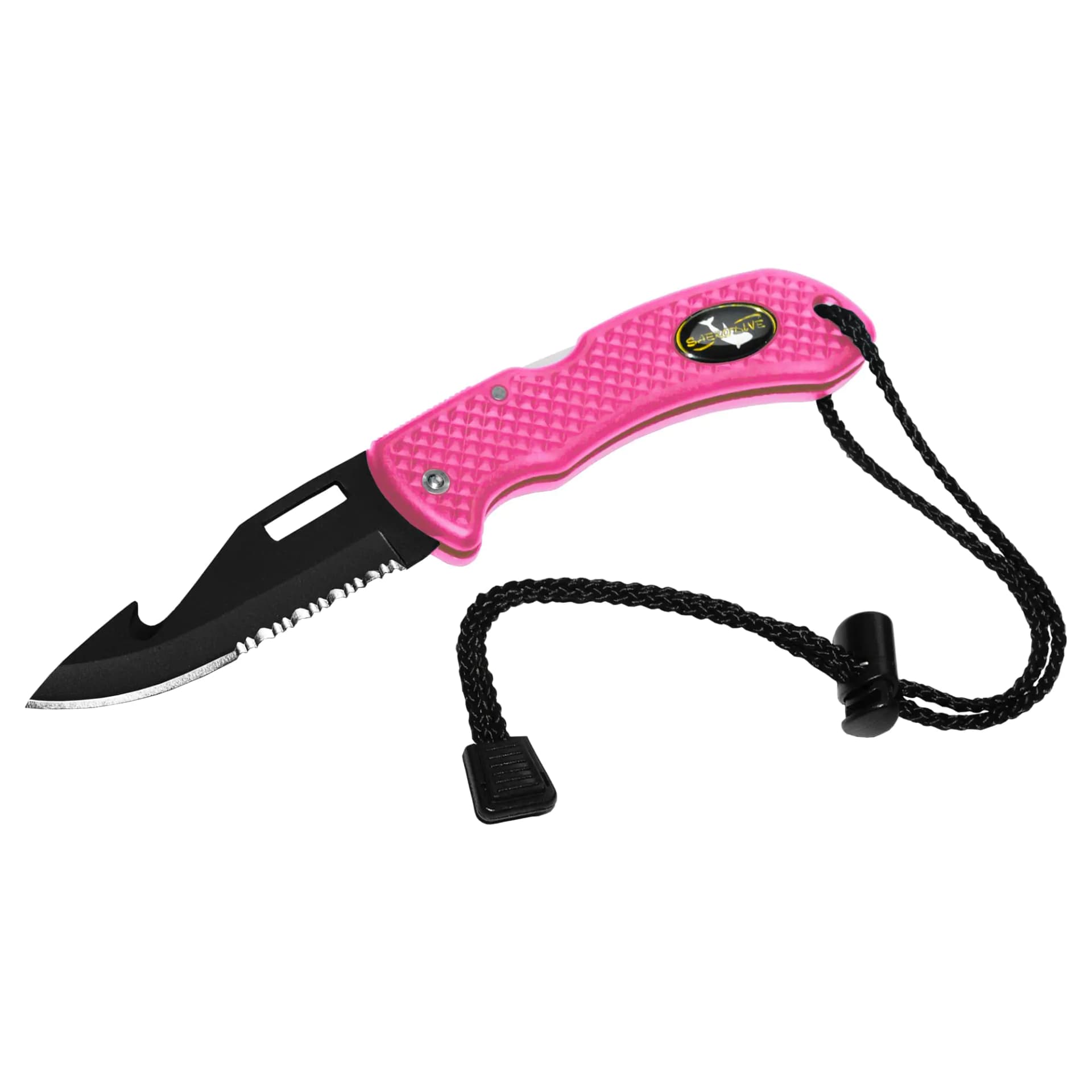Saekodive Nami Folding Knife - Wrist Lanyard Saltwater Resistant - Scuba Diving Spearfishing Fishing Hunting Camping Gear (Pink/S.S.)