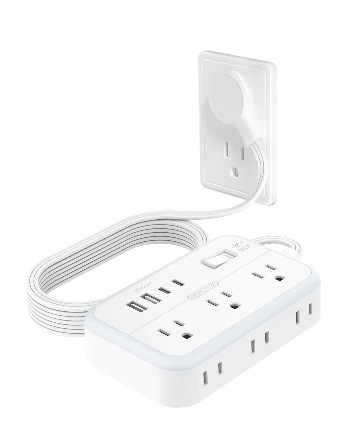 Surge Protector Power Strip with 6 Outlets 4 USB Ports(2USB C) Flat Extension Cord with Multiple Outlets 1080 Joules 5 ft Flat Plug Outlet Extender for Indoor Office Supplies Dorm Room Essentials