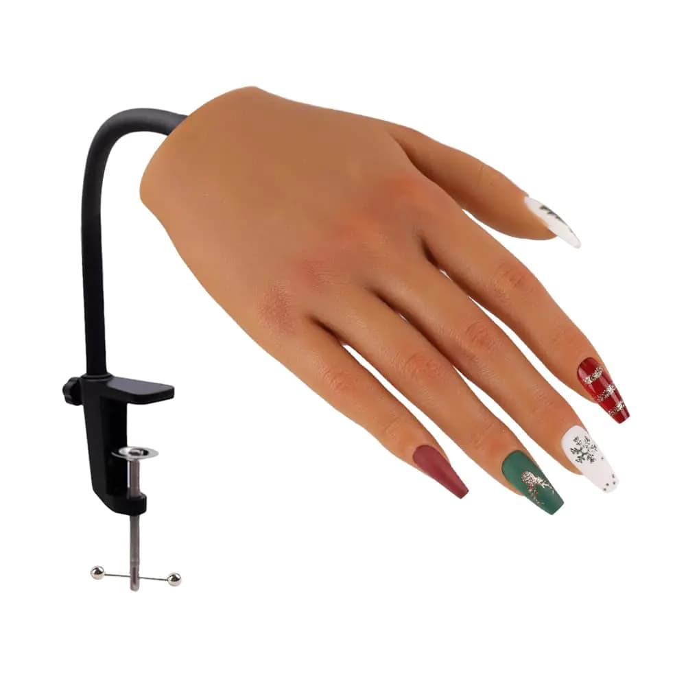 Practice Hand for Acrylic Nails with Stable ClampSilicone Flexible Bendable Mannequin Fake Hands to Practice Fake Nails for Nail Art Training Practice Display Tools