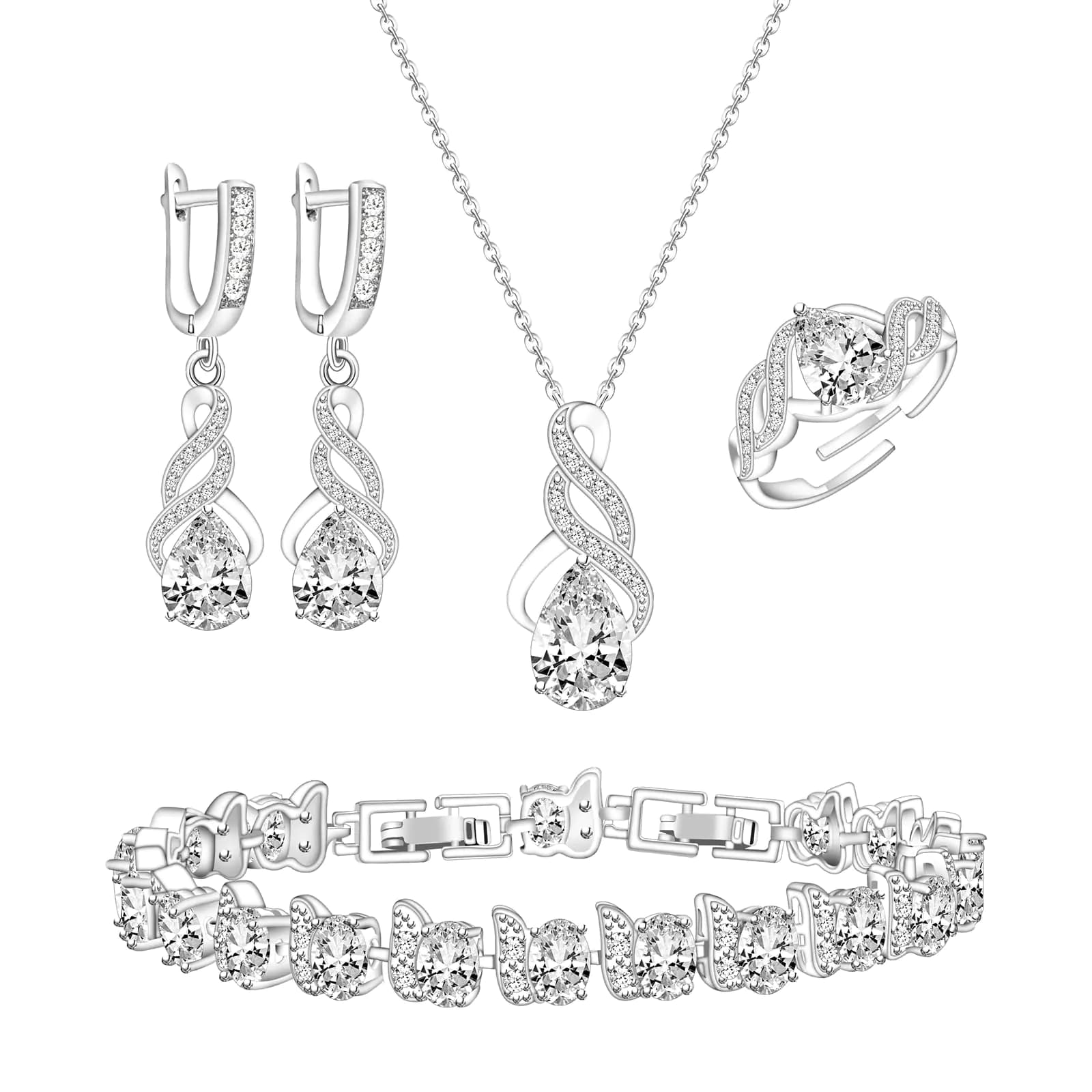 GZWHD Jewelry Set for Women Teardrop Earrings Ring Necklace Bracelet Set