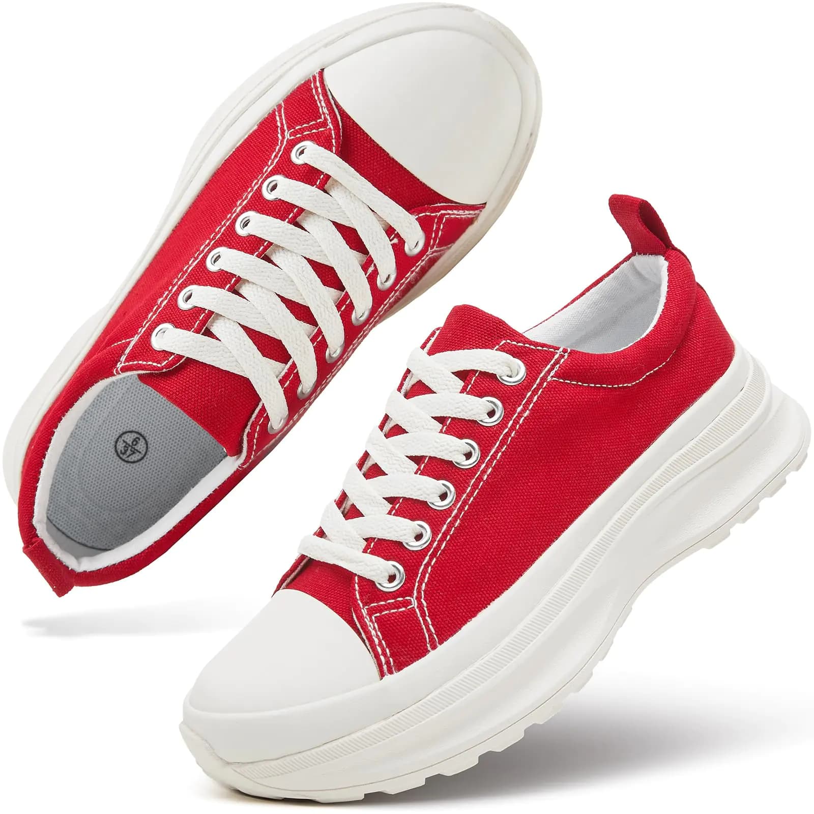 yageyan Platform Sneakers for Women Black Sneakers Canvas Shoes for Women White Tennis Shoes Classic Casual Comfortable(red09)