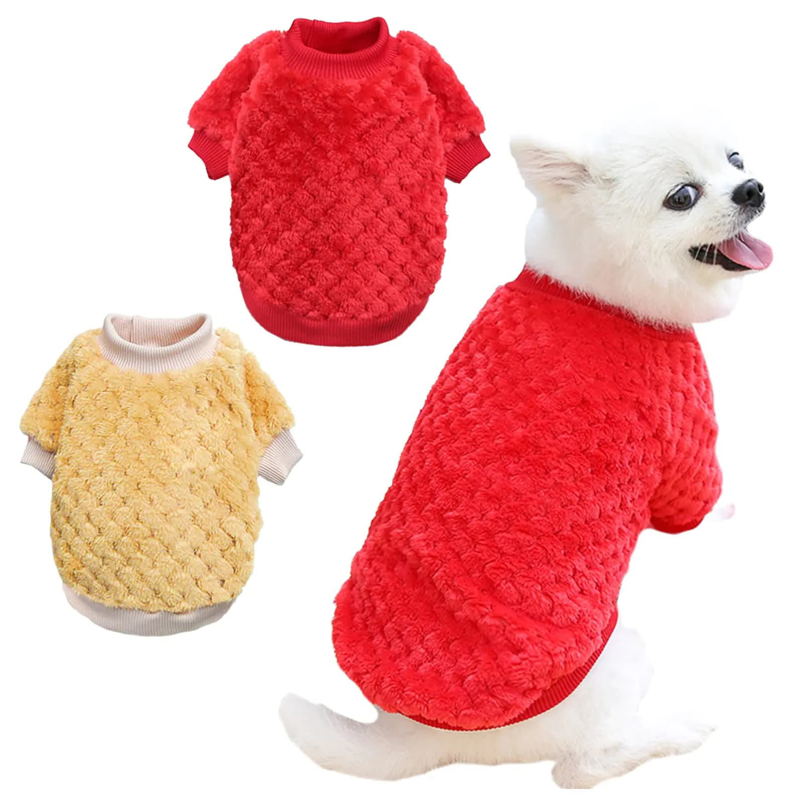 Winter Warm Fleece Pet Sweater Red Khaki