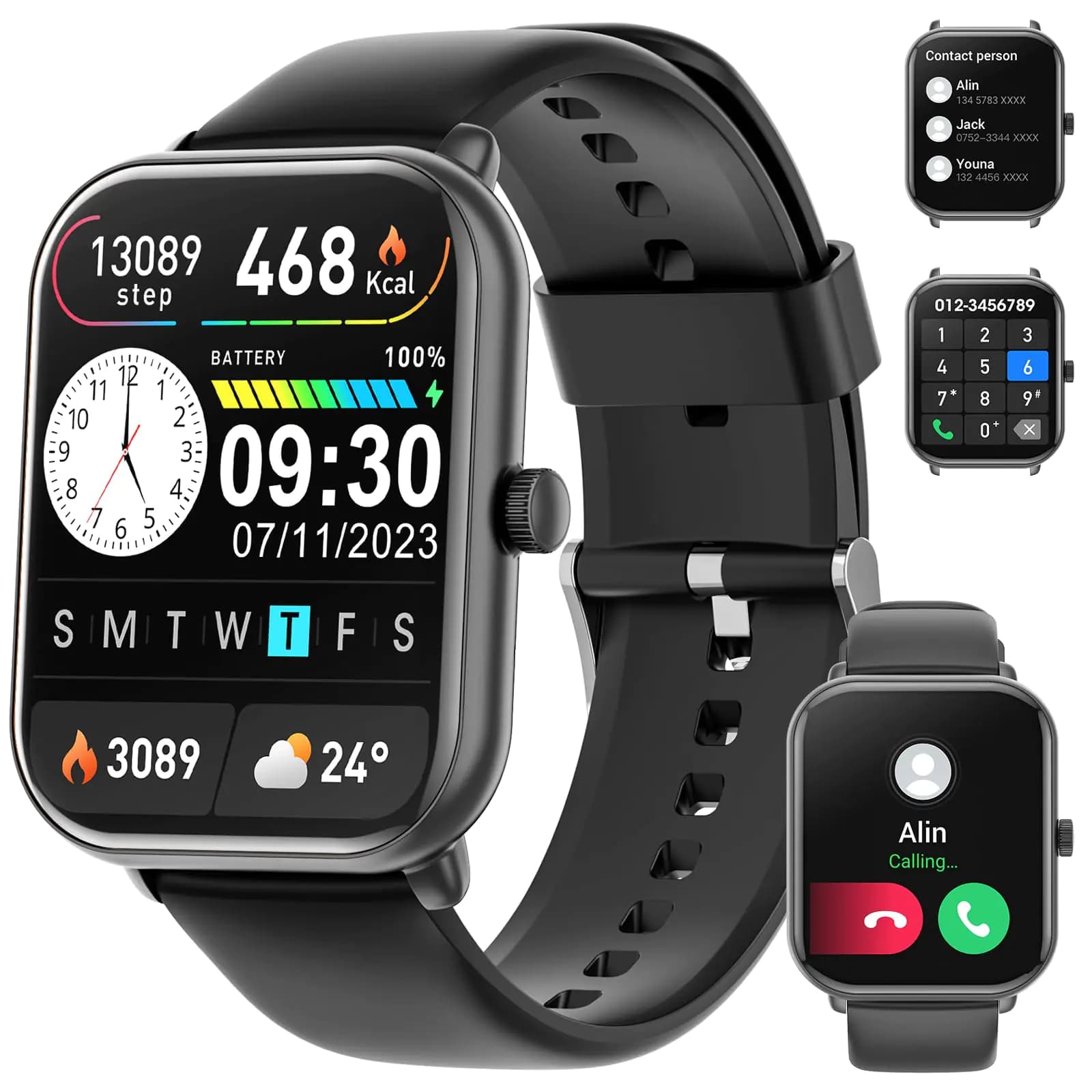Smart Watch 1.96″ with Bluetooth Call Message Alert Smart Watch for Men 350mAh with 100+ Sports Modes for iOS Android