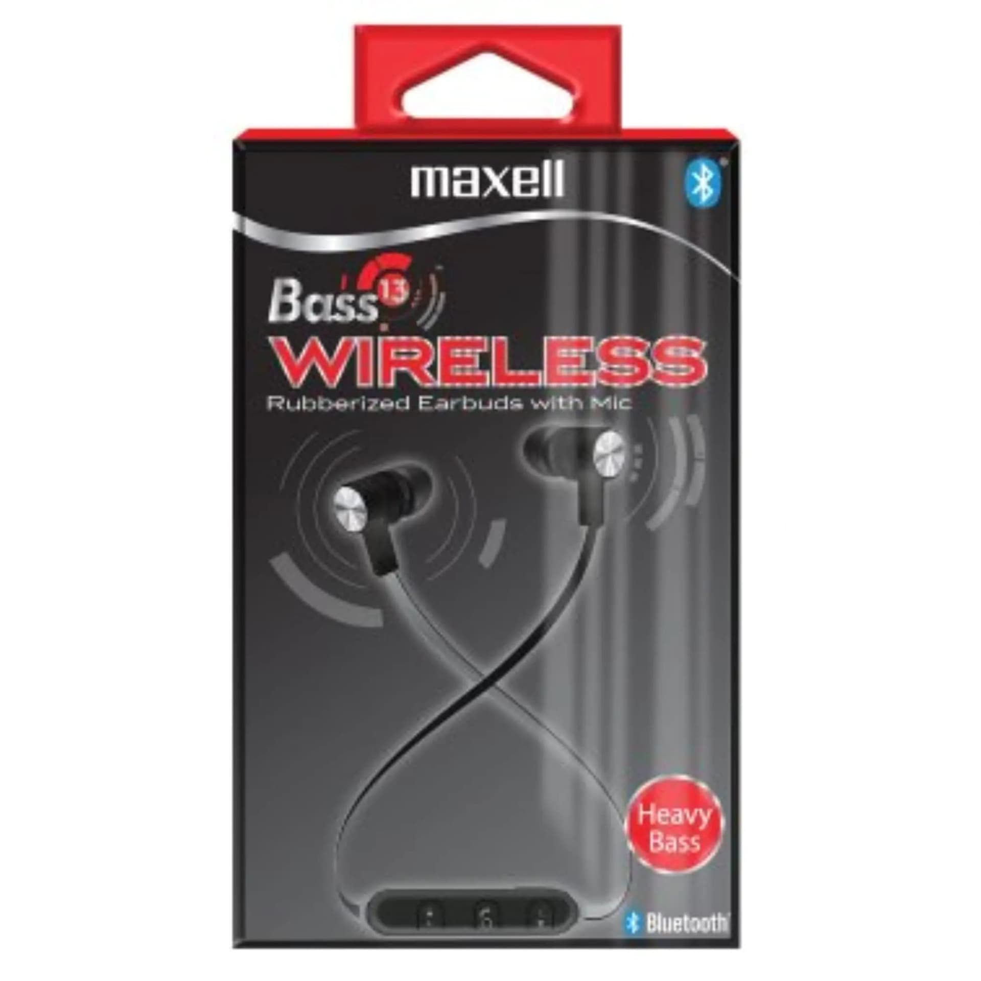 Maxell Bass 13 Black Bluetooth Wireless Earbuds 3 Hours of Talk/Play Time Rubberized Earbuds Volume Control (B13-EB2) Small