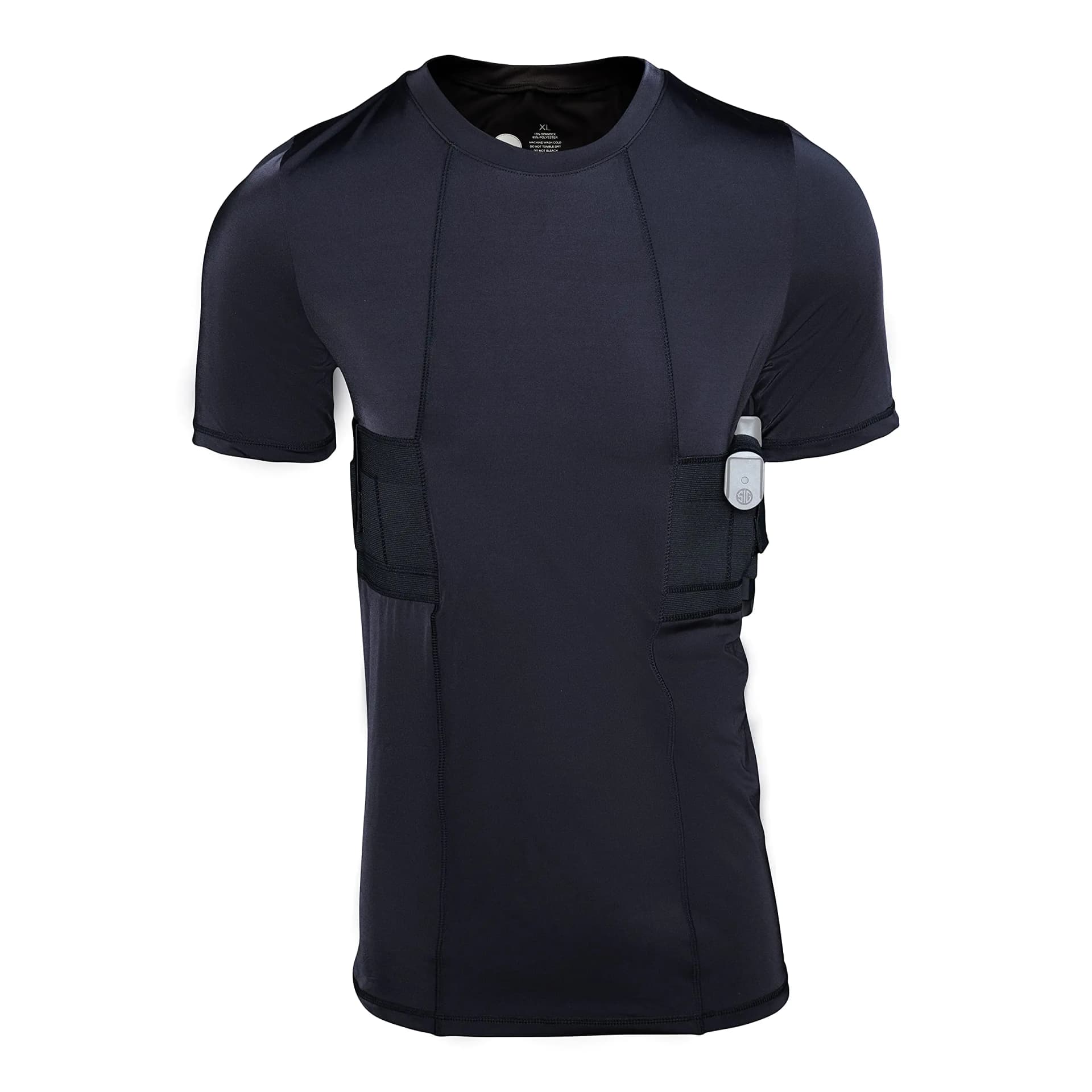 Graystone CCW Holster T-Shirt for Men- Crew Neck Compression Conceal Carry Tactical Clothing (Med Black)