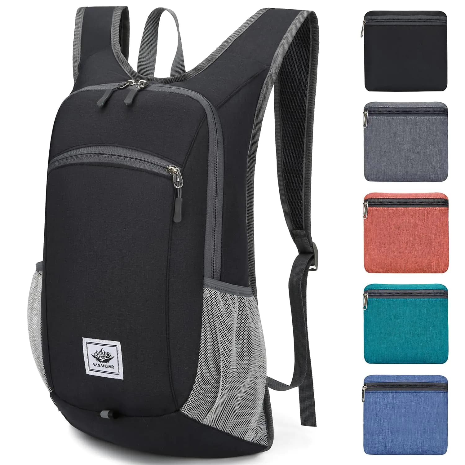 Esup 15L Lightweight Hiking Backpack Foldable Small Travel Backpack Packable Camping Backpack for Women Men (Black)