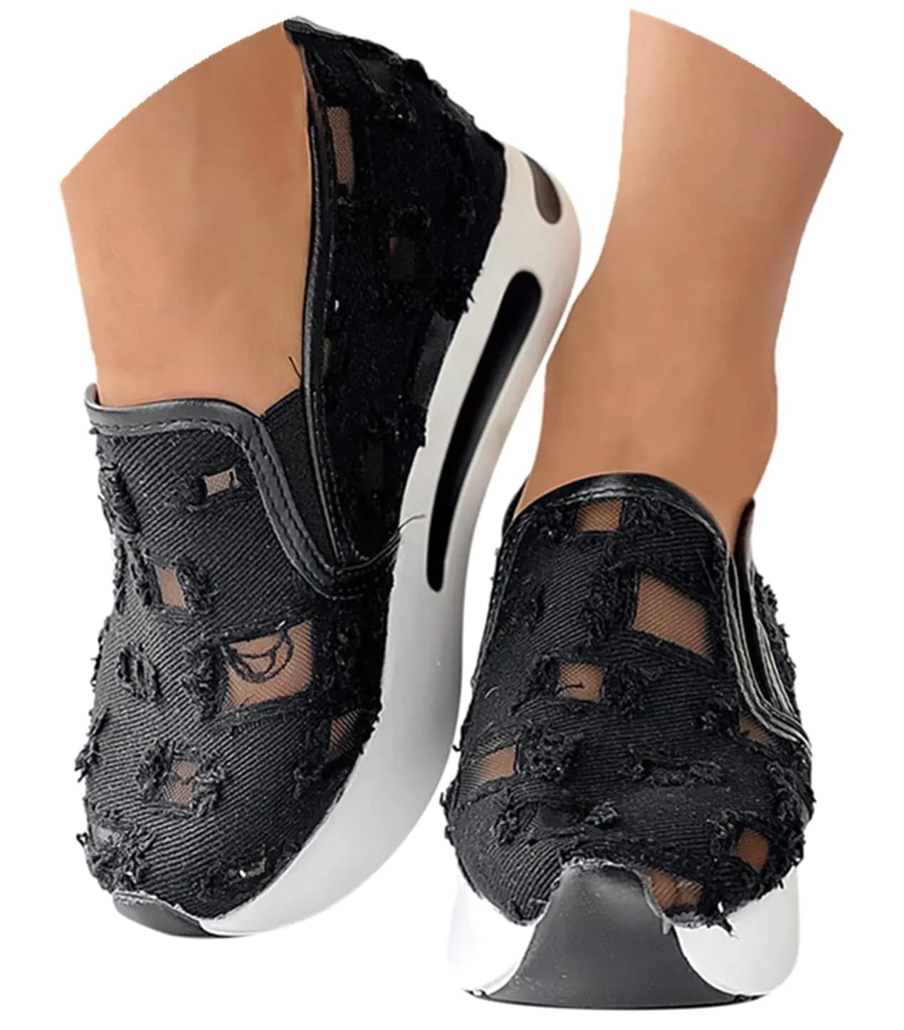 Womenyiaor Platform Wedge Sneakers for Women Dressy Womens Fashion Sneakers 2024 Floral Embroidery Breathable Sheer Mesh High Heel Slip on Sneakers Casual Comfortable Walking Shoes D-Black