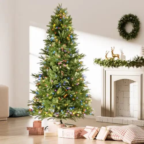 6.5 Feet Artificial Christmas Tree With Metal Brackets, 450 Two-color LED Lights, 1791 Branch Tips Green