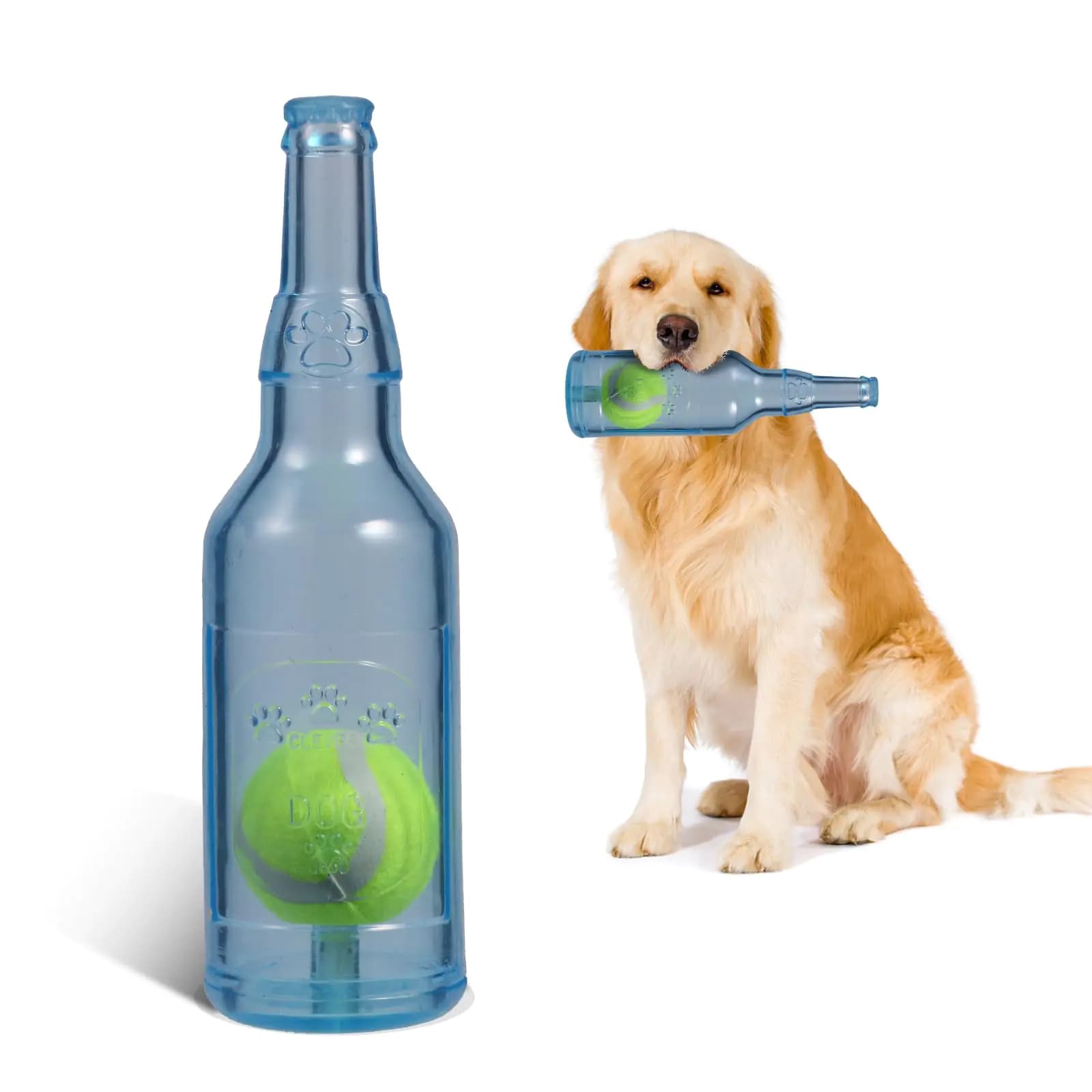 Metionc Dog Toys for Aggressive ChewersRubber Bottle Dog Toy Contains Tennis BallIndestructible Dog Toys for Large Dogs Durable Dog Toys Squeaky Dog Toys (Blue S)