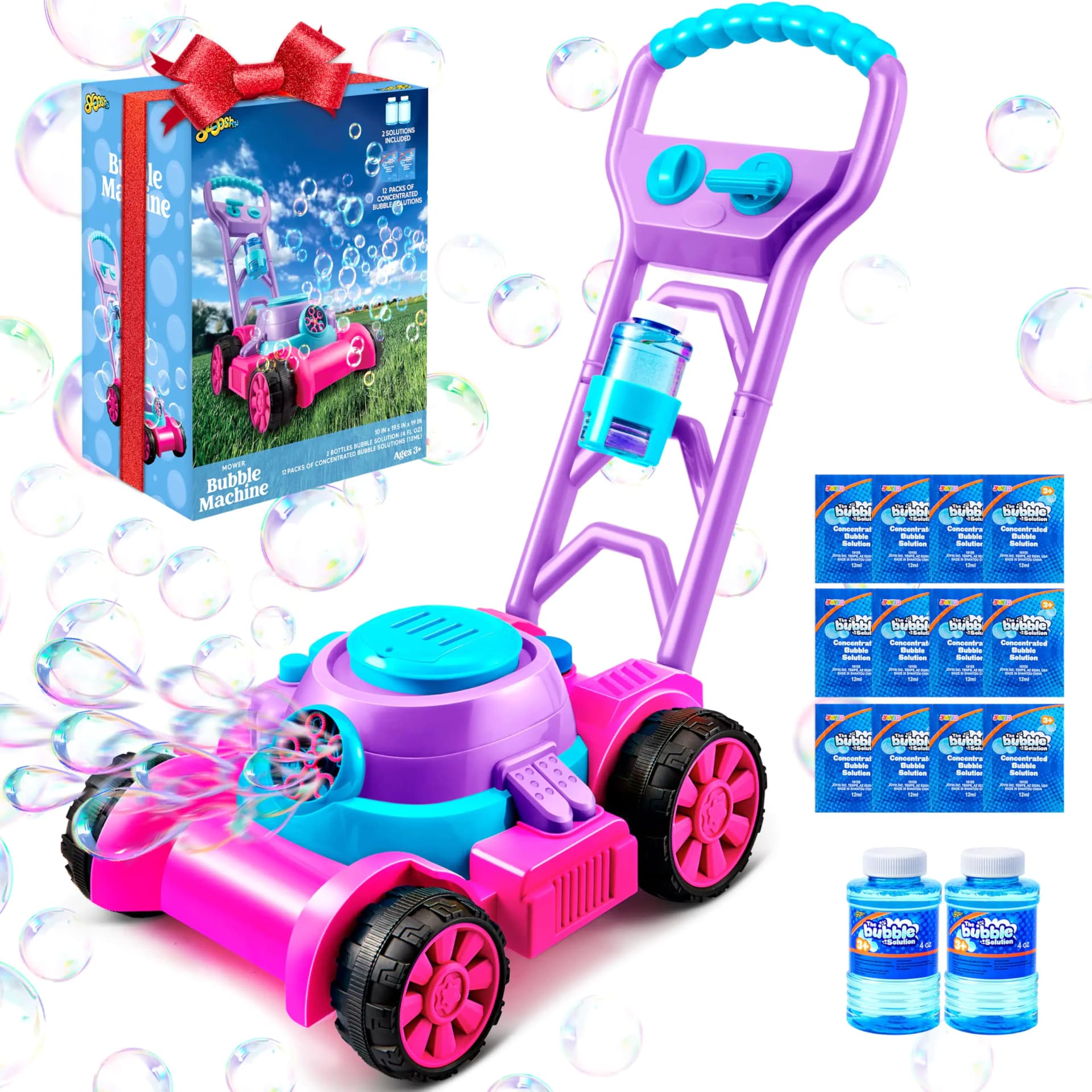 Pink Bubble Lawn Mower Toddler Push Toy