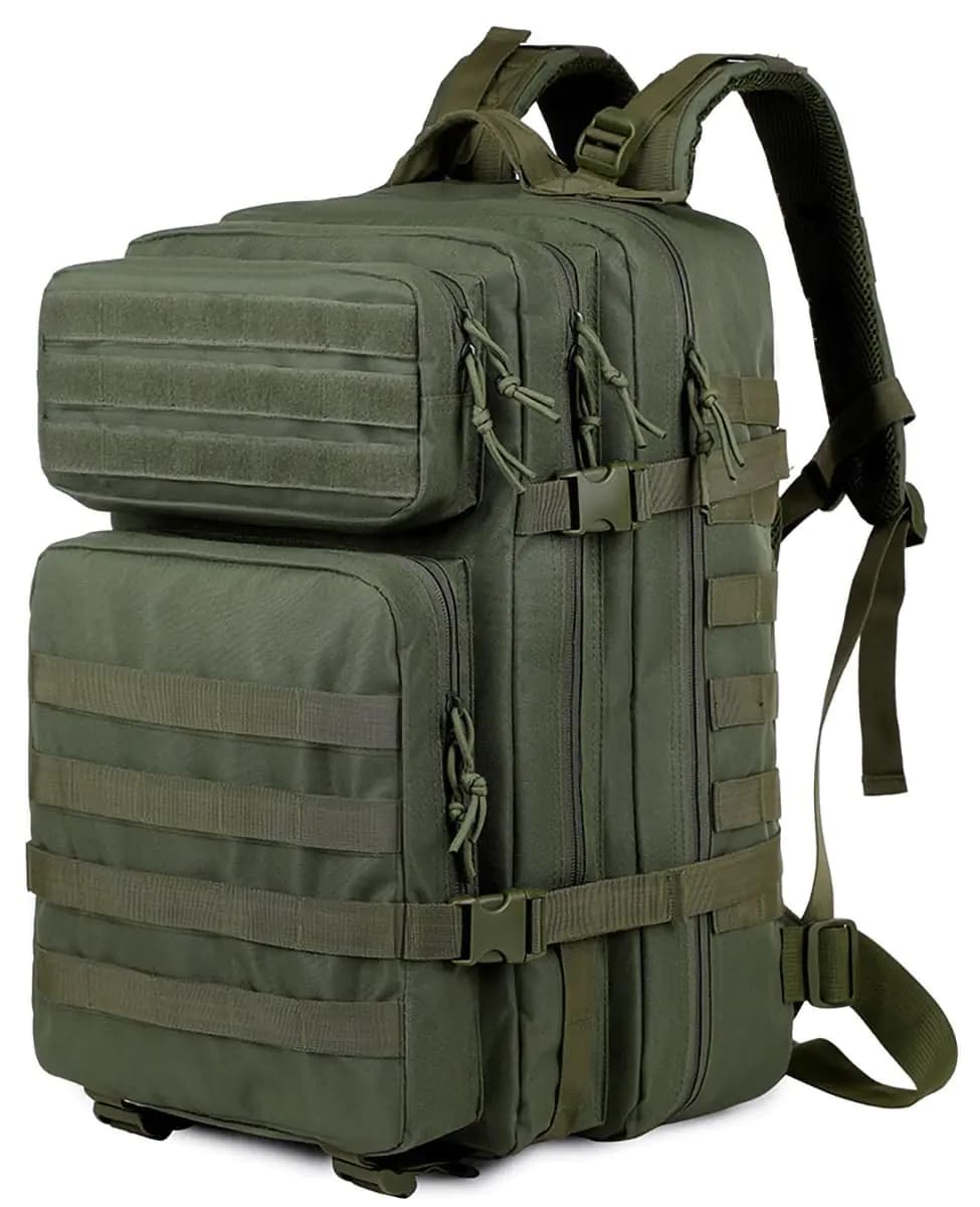 ORILOOSEN 48L 3-day Tactical backpack heavy duty zipper，Hiking Camping Hunting Climbing backpack Nylon canvas backpack Outdoor backpack (army green)