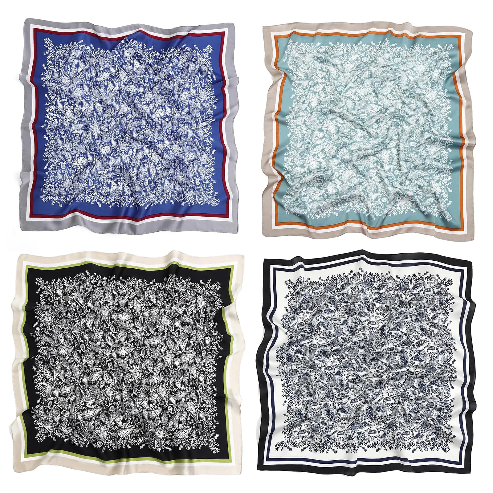 STARWHISPER 27" Square Head Scarf for Women Silk Feeling Satin Scarf Women Fashion Silk Scarf for Wrapping Hair(Paisley4)