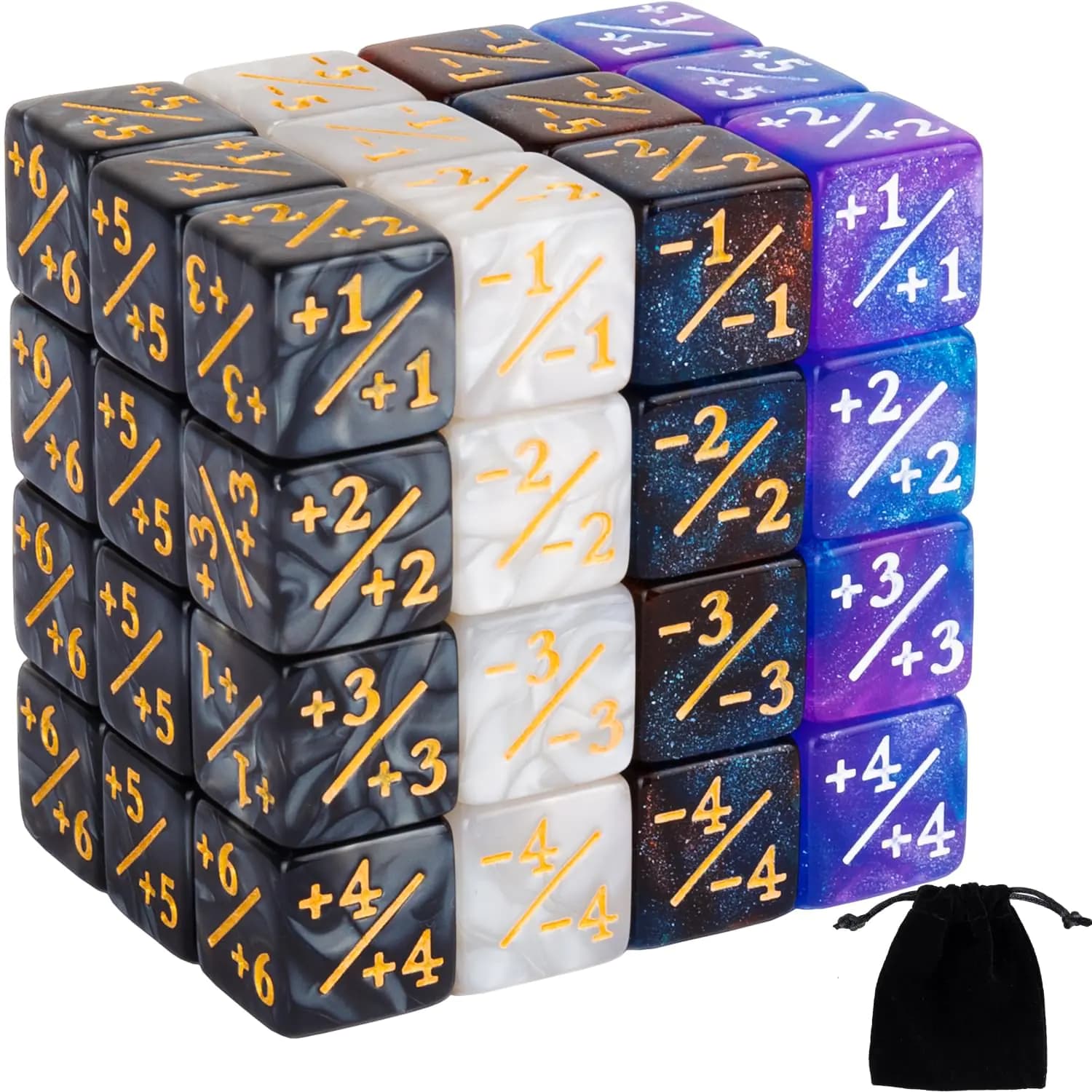 48 PCS Magic The Gathering Dice MTG Counter Dice Buff Tokens Dice Loyalty Starry Marble D6 Dice Compatible with CCG Standard Card Gaming Accessories 4 Styles