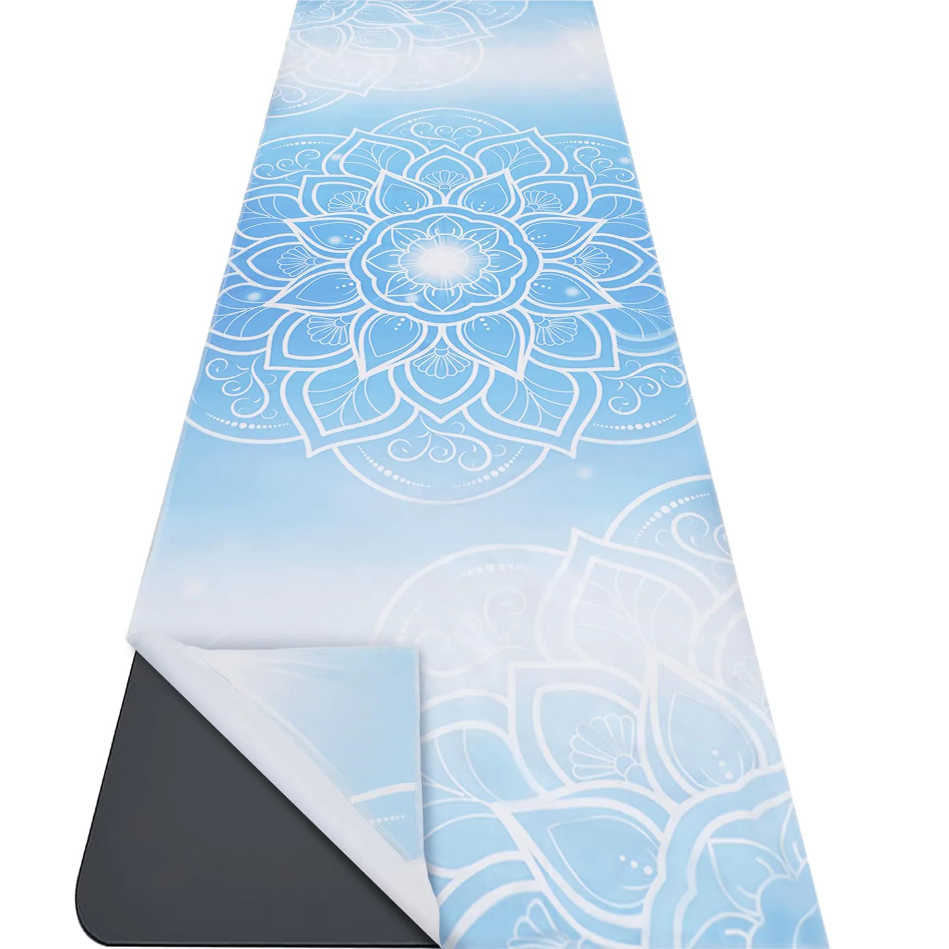 Yoga Mat Towel with Corner Pockets - Microfiber Yoga Towels for Hot Yoga Non Slip Moisture Wicking Sweat Absorbent Mandala Yoga Towel Easy for Travel Use in Hot Yoga Bikram Pilates and Fitness