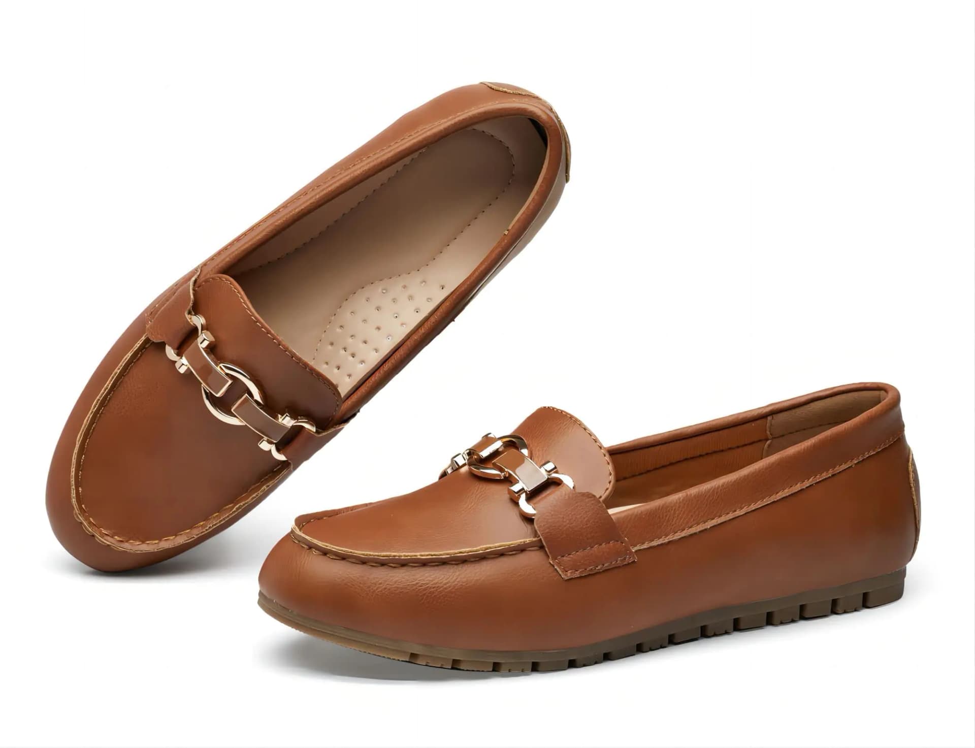 VERDASCO Womens Wide Loafers Shoes Cute Flats Shoes Moccasin Penny Loafers Slip On Work Shoes Casual Shoes Ladies Comfort Walking Shoes Leather Camel 7.5W
