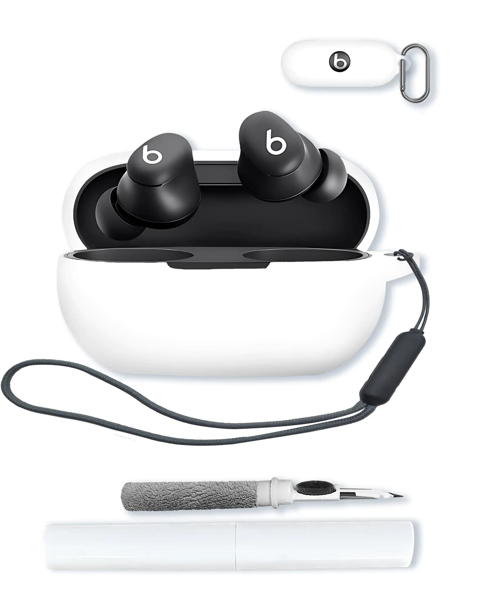 generic Silicone Case Compatible with Beats Solo Buds(2024) with KeychainCleaning Kit and Lanyard Soft Protective Shockproof Cover Wireless Earbuds for Beats Solo Buds Wireless Earbuds-White