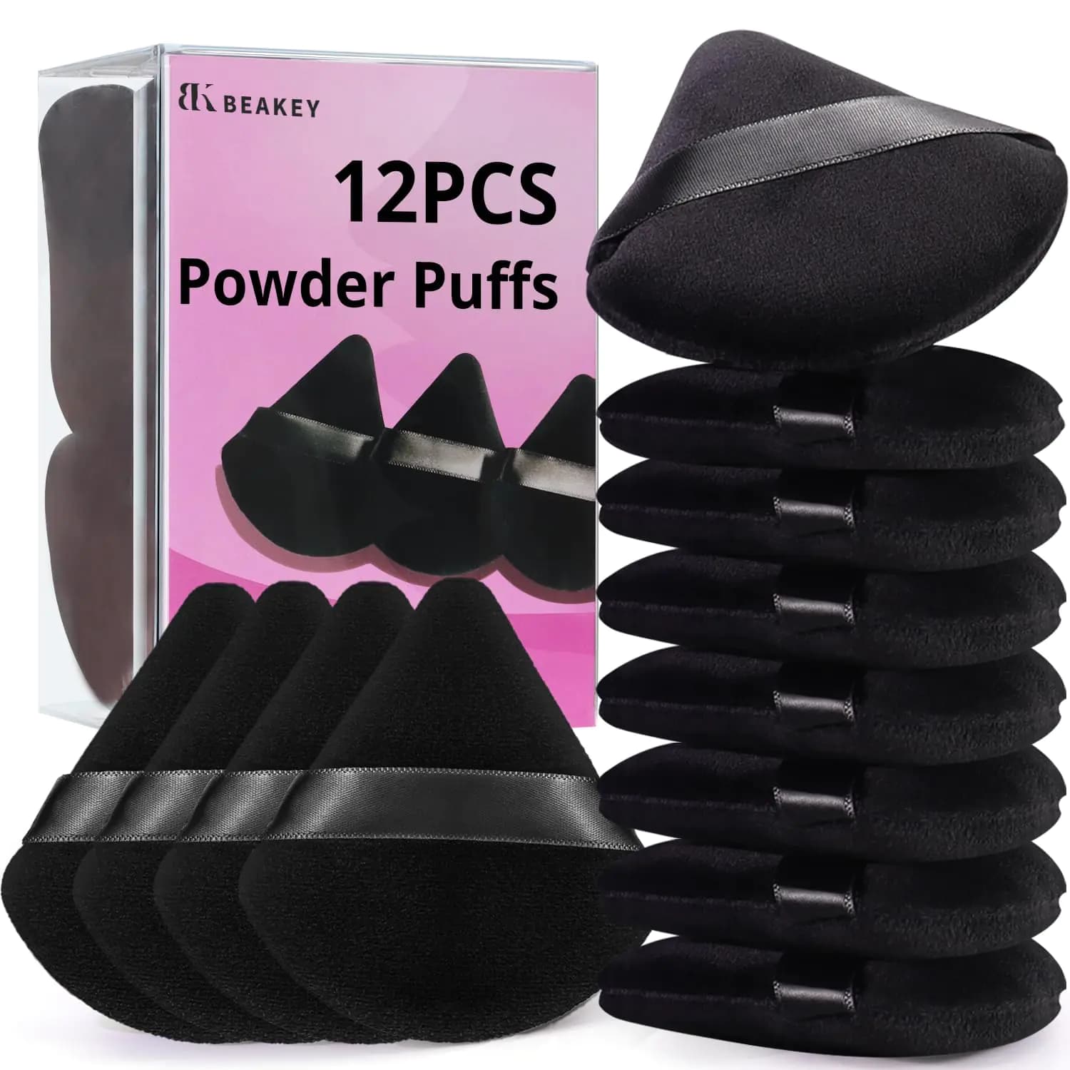 BEAKEY 12pcs Powder Puffs for Face Powder Triangle Powder Puff for Loose and Cosmetic Foundation Makeup Puff for Contouring Cloud Kiss Beauty Makeup Tools
