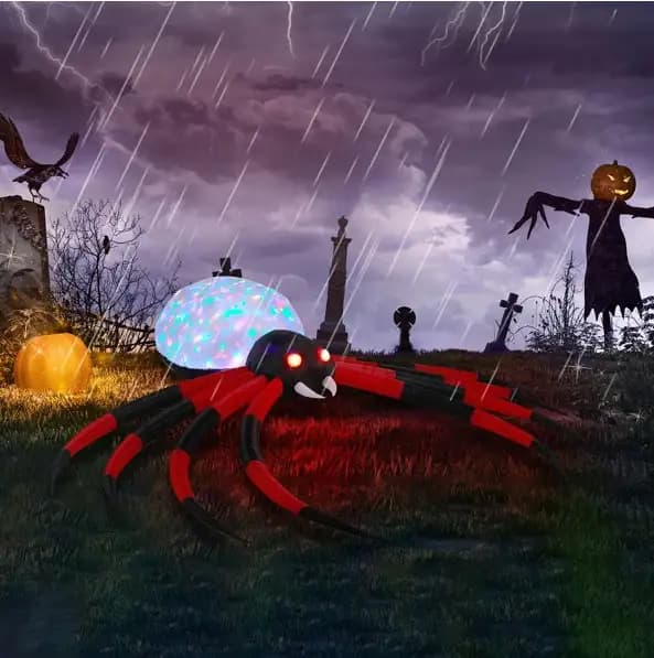 11.8 FT Halloween Inflatables Crawling Spider Outdoor Decorations With Rotating LED Lights