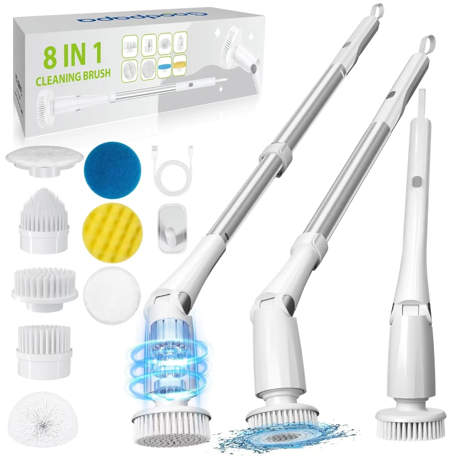 Electric Spin Scrubber Cordless Cleaning Brush with 8 Replaceable Cleaner Brush Power Shower Scrubber with Long Handle Electric Scrubber for Cleaning Floor Bathroom Bathtub Tile