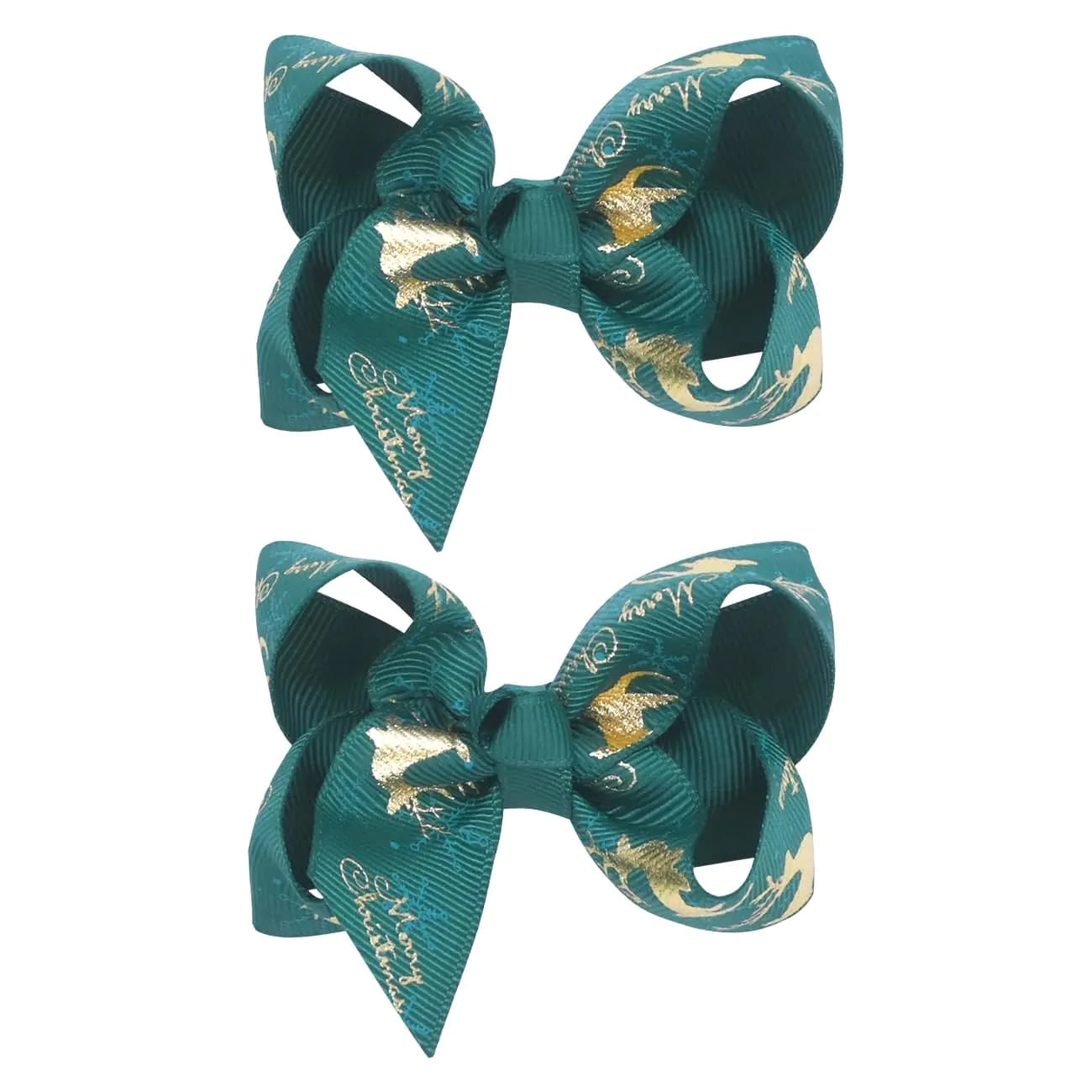 2PCS Christmas Hair Bows for Girls 3 Inches Green Elk Grosgrain Ribbon Hair Accessories Small Xmas Boutique Hair Clips Elk Christmas Hair Accessories for Toddler Baby Girls