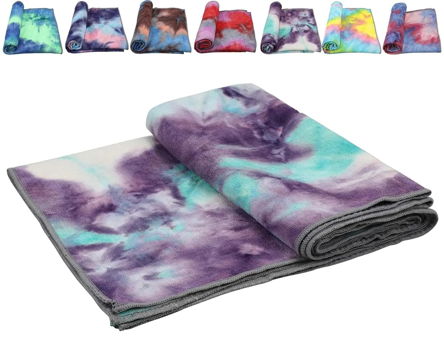 Yoga TowelsNon Slip Hot Yoga Towel Skidless Waffle Texture 100% Absorbent Odorless Microfiber Yoga Blanket Standard Sized 24 inchx72 inch Mat Towelfor Hot Yoga Bikram Pilates (purple&green)