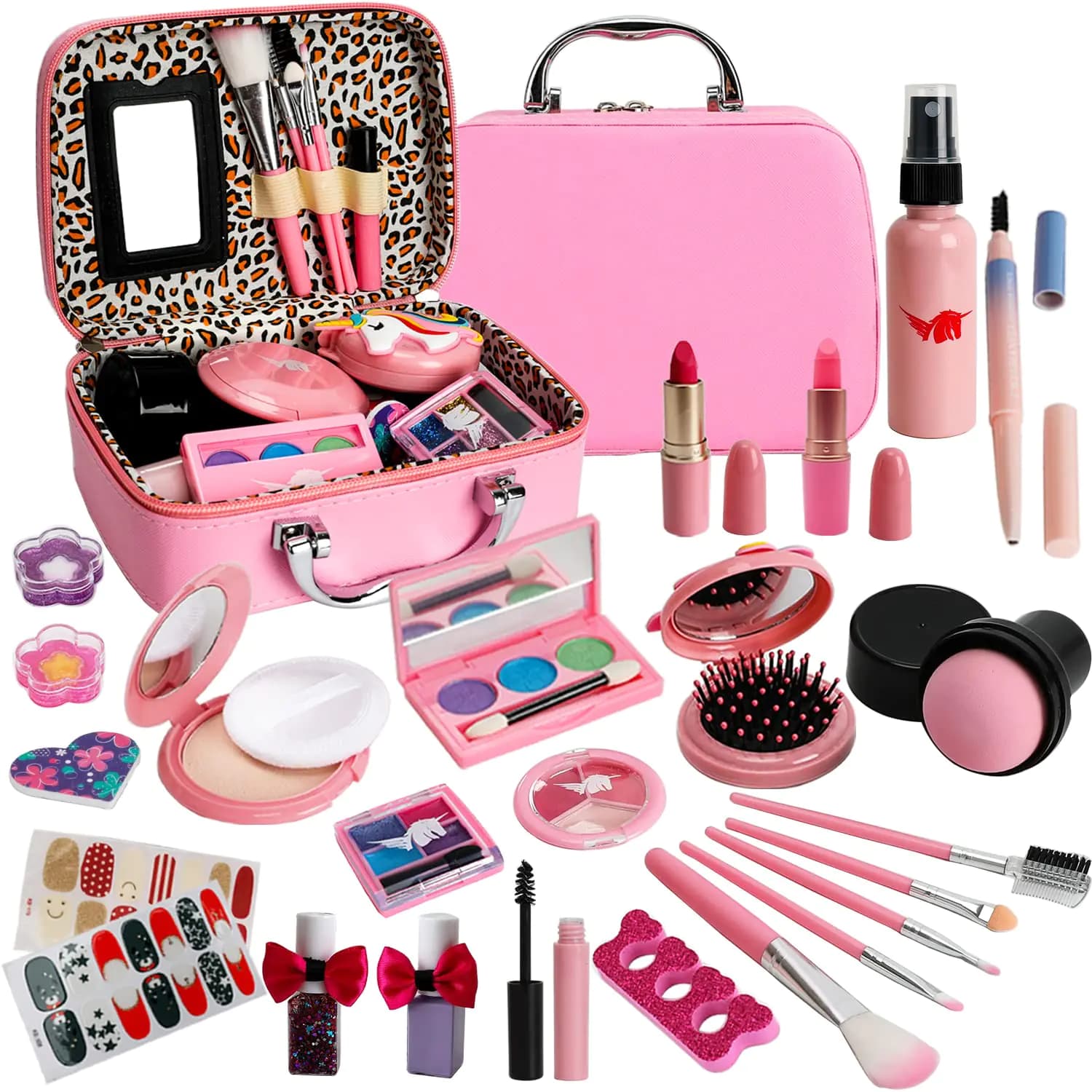 Kids Washable Makeup Girl Toys - Kids Makeup Kit for Girl Real Make Up Set Little Girls Makeup Kit for Toddler Kid Children Princess Christmas Birthday Gift Toys for Girl 4 5 6 7 8 9 10 Year Old