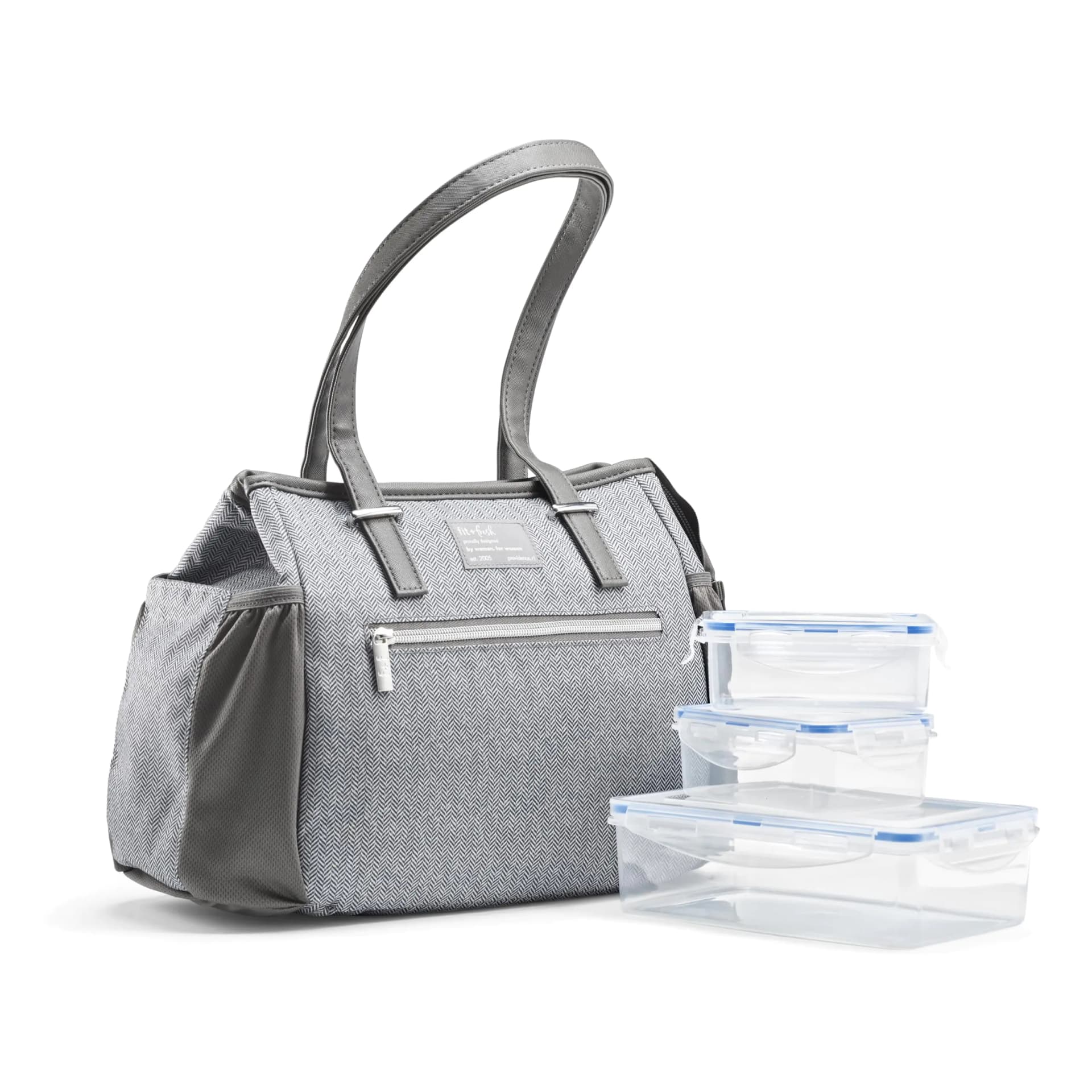 Insulated Lunch Bag With Snap-Lid Containers Gray