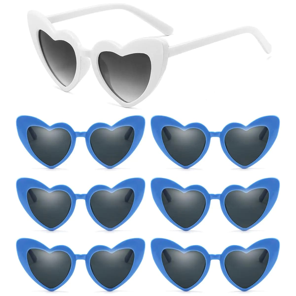 YooThink 7 Pcs Love Heart Shaped Sunglasses Bachelorette Party Sunglasses Bridesmaid Bride Heart Sunglasses (White& Azure)