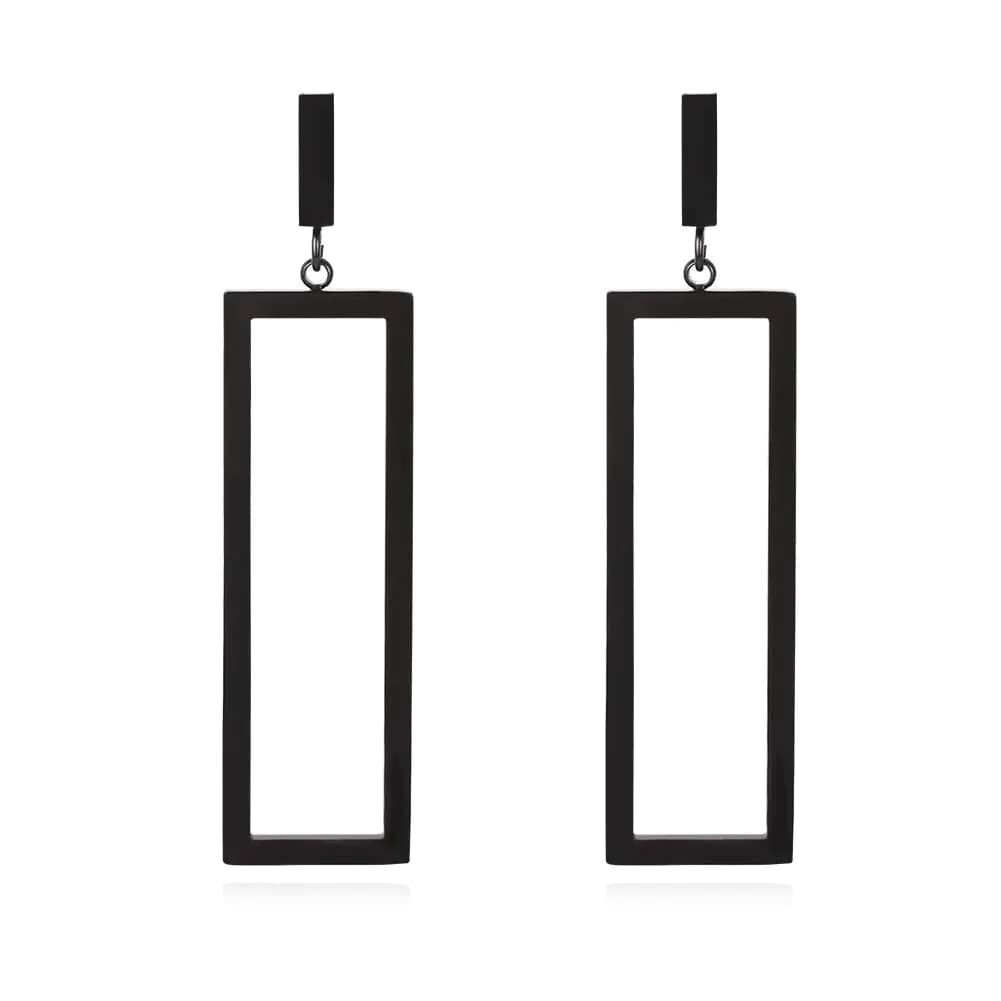 FAMARINE Black Rectangle Geometric Drop Dangle Earrings for Women Fashion Prom Jewelry