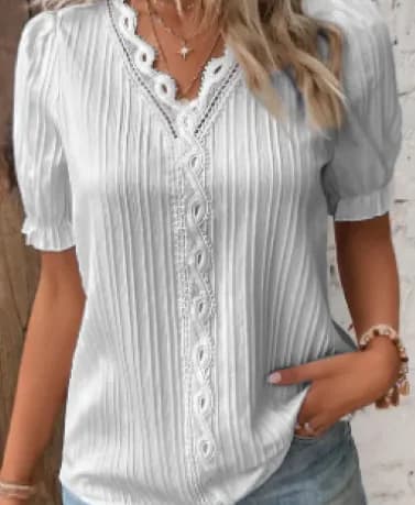 Hollow-out Short Sleeve Women's Clothing Shirt