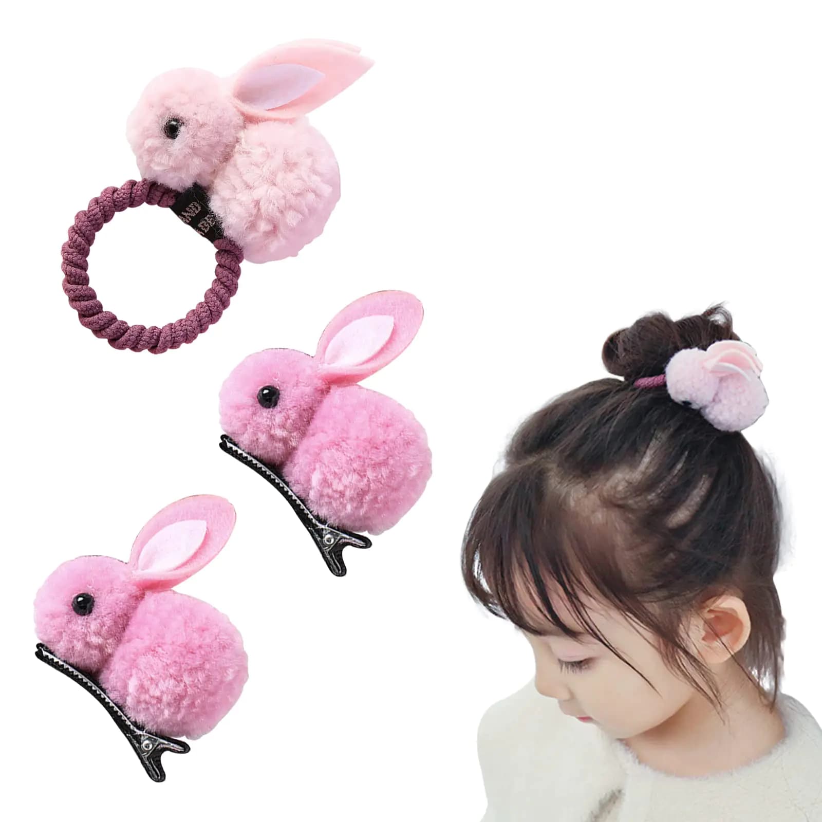 Cute Bunny Hair Clips for Girls Pink