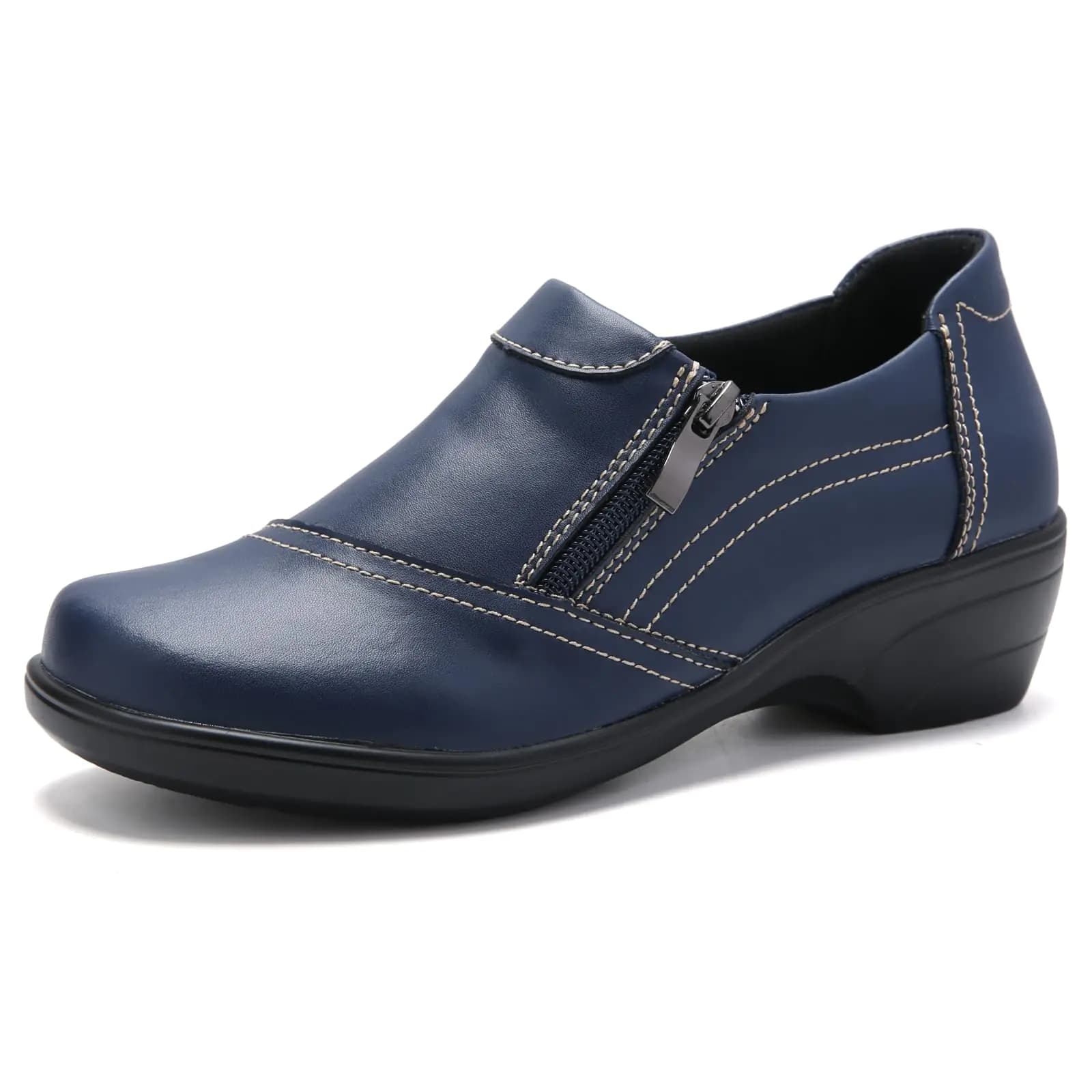 Women's Navy Loafer Dress Shoes With Zipper