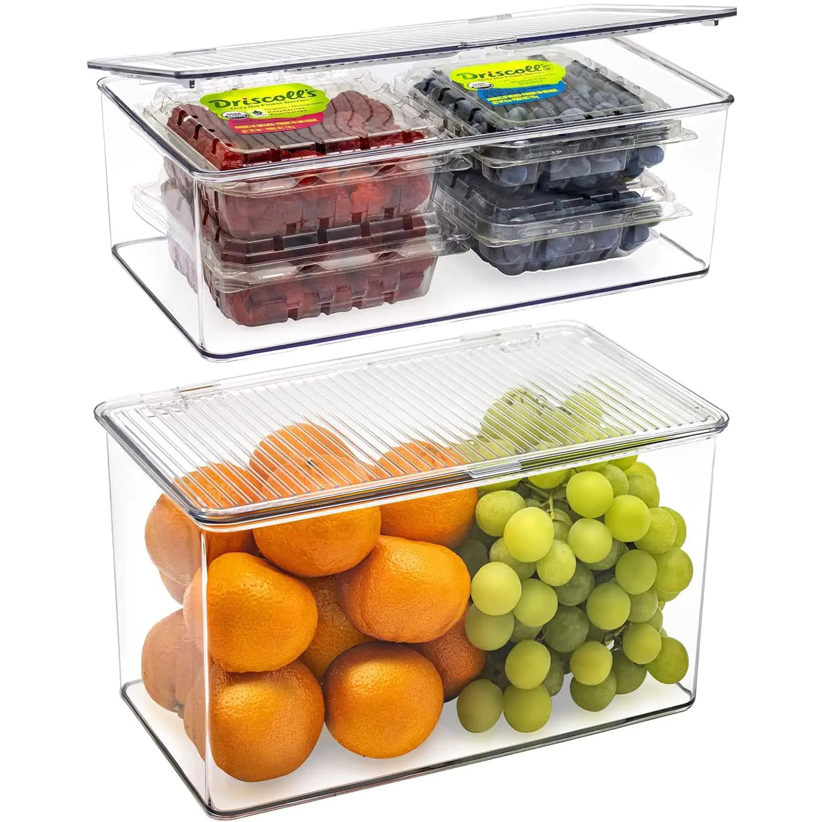 Sorbus Pantry Storage Organizer with Lids- Clear Plastic Refrigerator Organizer Bins- MultiPurpose & Versatile Stackable Cabinet Organizers- Cosmetics Office Supplies Food Organizer- 2 Pack (LM)