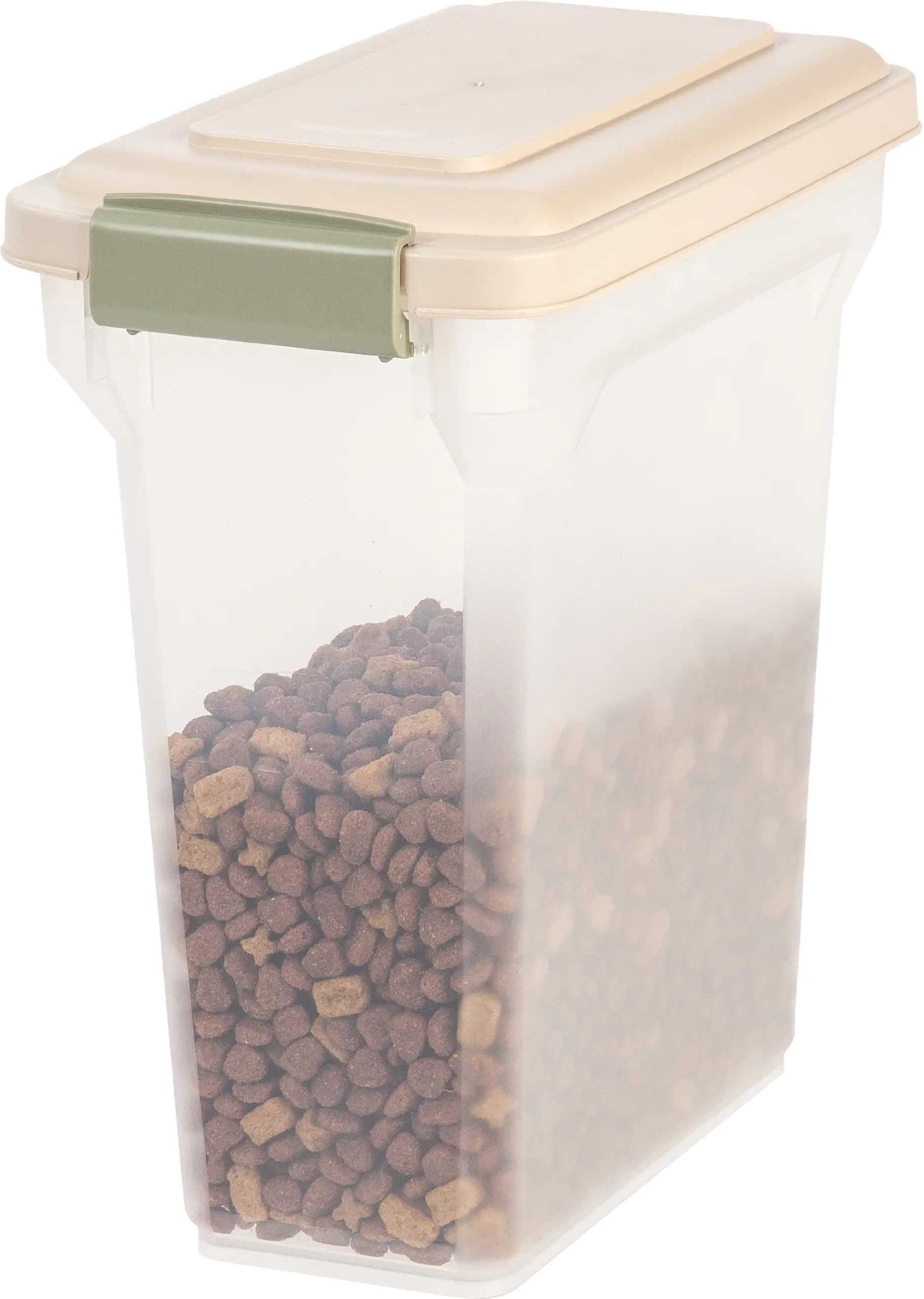 IRIS USA WeatherPro Airtight Dog Food Storage Container Up to 13 lbs for Dog Cat Bird and Other Pet Food Storage Bin Pet Supplies Keep Fresh BPA Free Clear/Almond