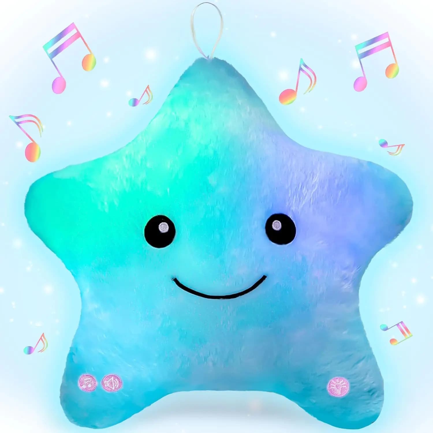 Subao Sensory Toys for Kids with Autism14" Toddler Pillow with Light & MusicPlush Star Night LightKids Sleep Aid Light Up ADHD Autism Sensory ToysBirthday Xmas Gifts for Boys Girls Age 3-12 Blue
