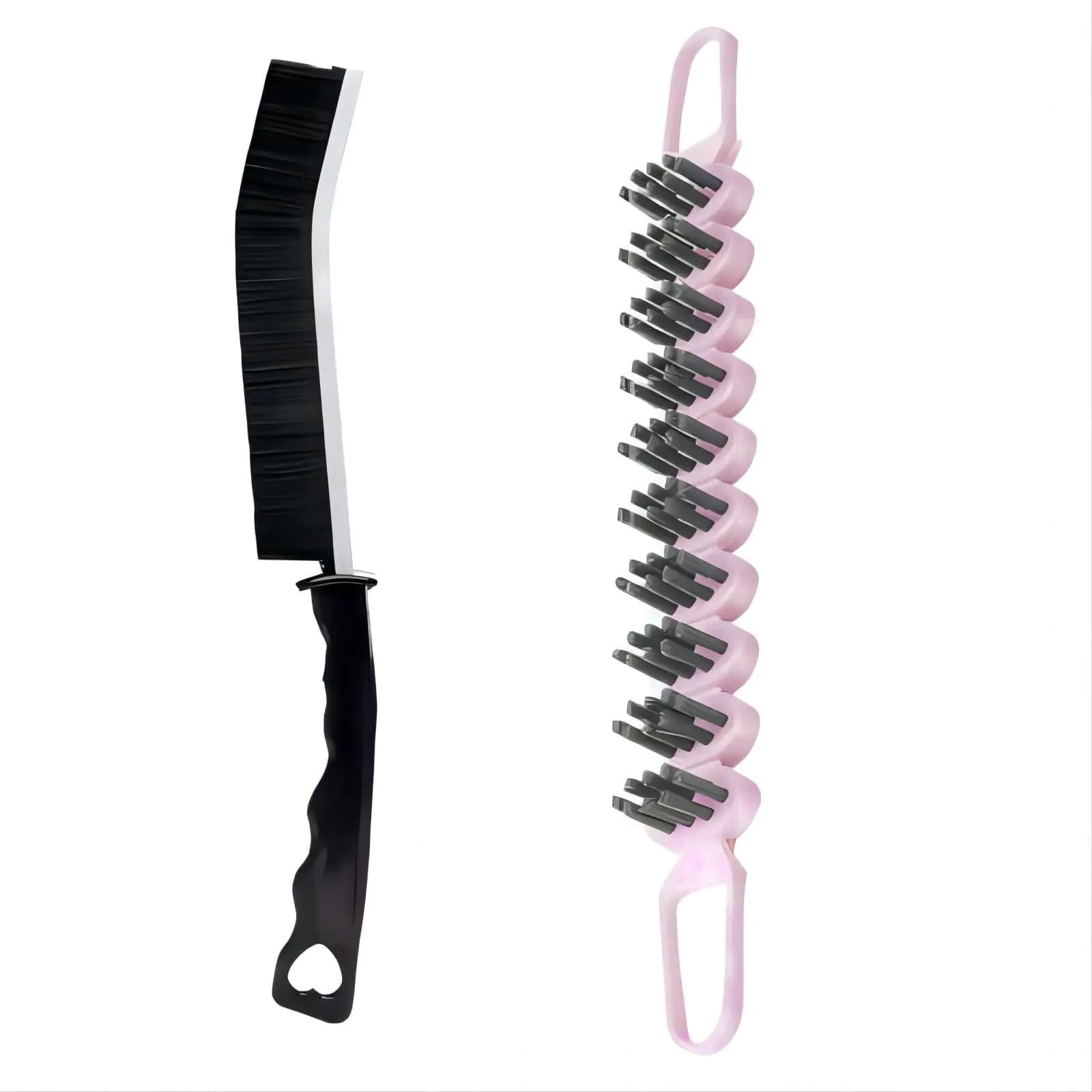 2 Pcs Crevice Cleaning Brush Cleaning Supplies Cleaning Tools Grout Brush Scrub Brush Flexible Hard Bristle Gap Brush for Cleaning Household Use Bathroom Kitchen 2 Types (Black&Pink)