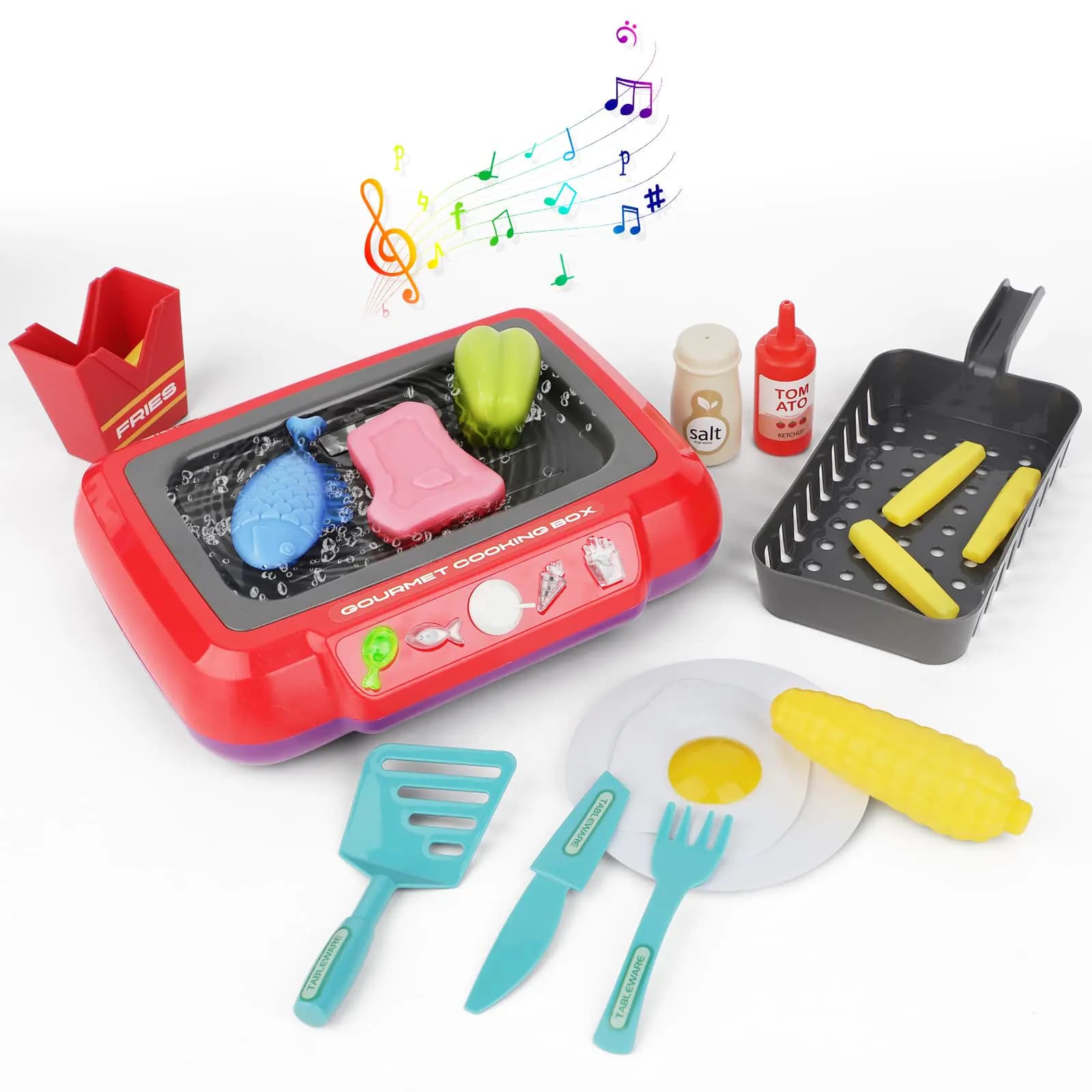 Kids Play Kitchen Accessories Set with Color Changing Food