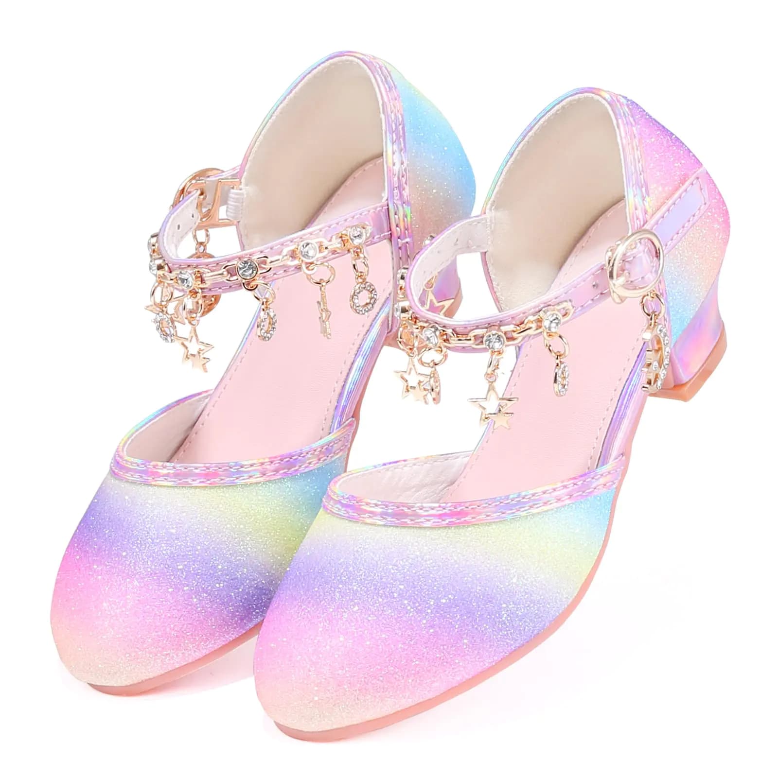 Longitudinalhorse Princess Shoes Girls Heels Princess Dress up Shoes Little Girl Dress Shoes Cinderella Shoes for Girls Iridescent