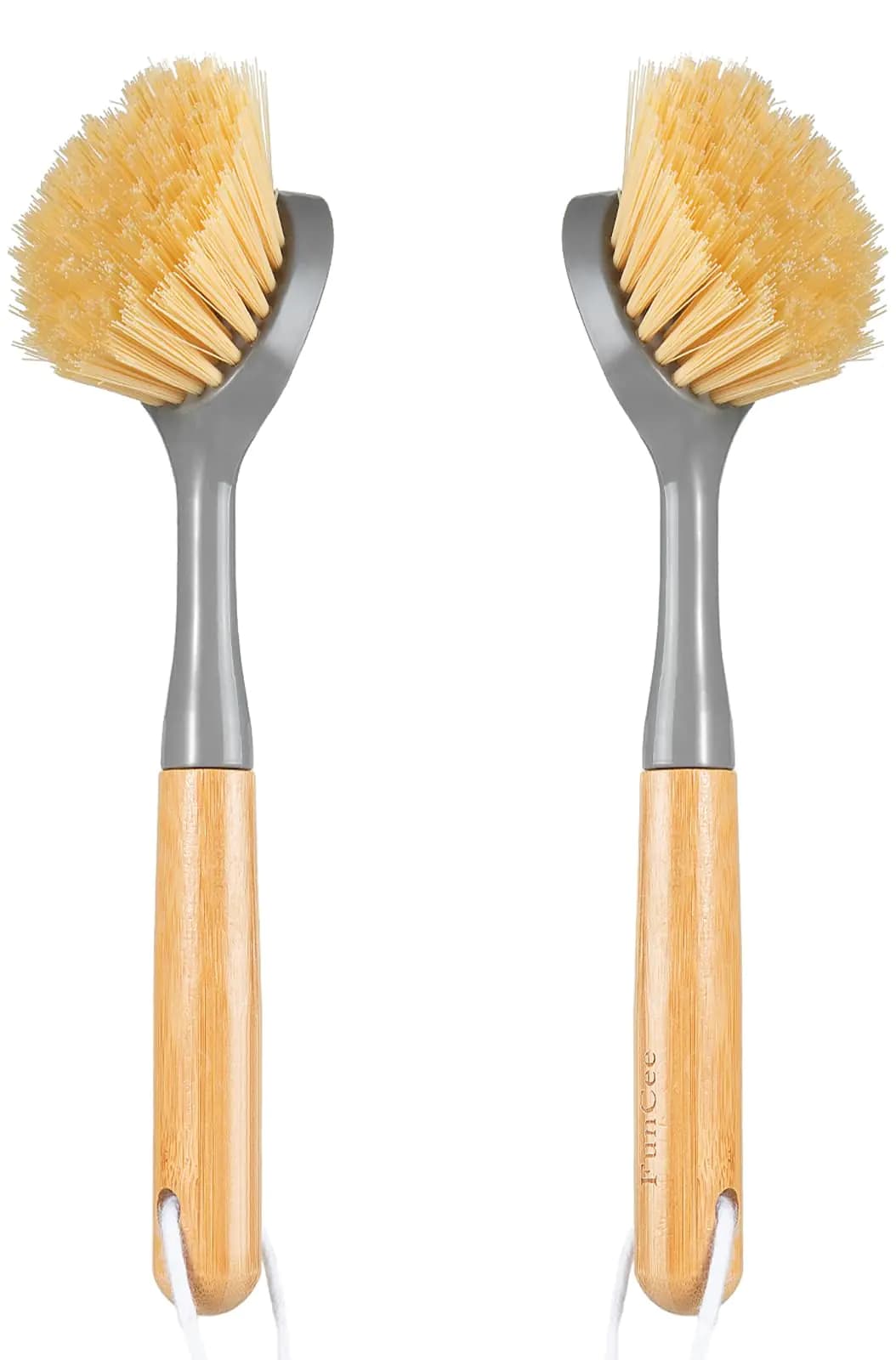 2 Pack Dish Brushes with Bamboo Handle Kitchen Dish Scrubber Built-in Scraper Scrub Brush for Pans Pots Counter & Kitchen Sink Cleaning Dishwashing and Cleaning Perfect Cleaning Tools Gray