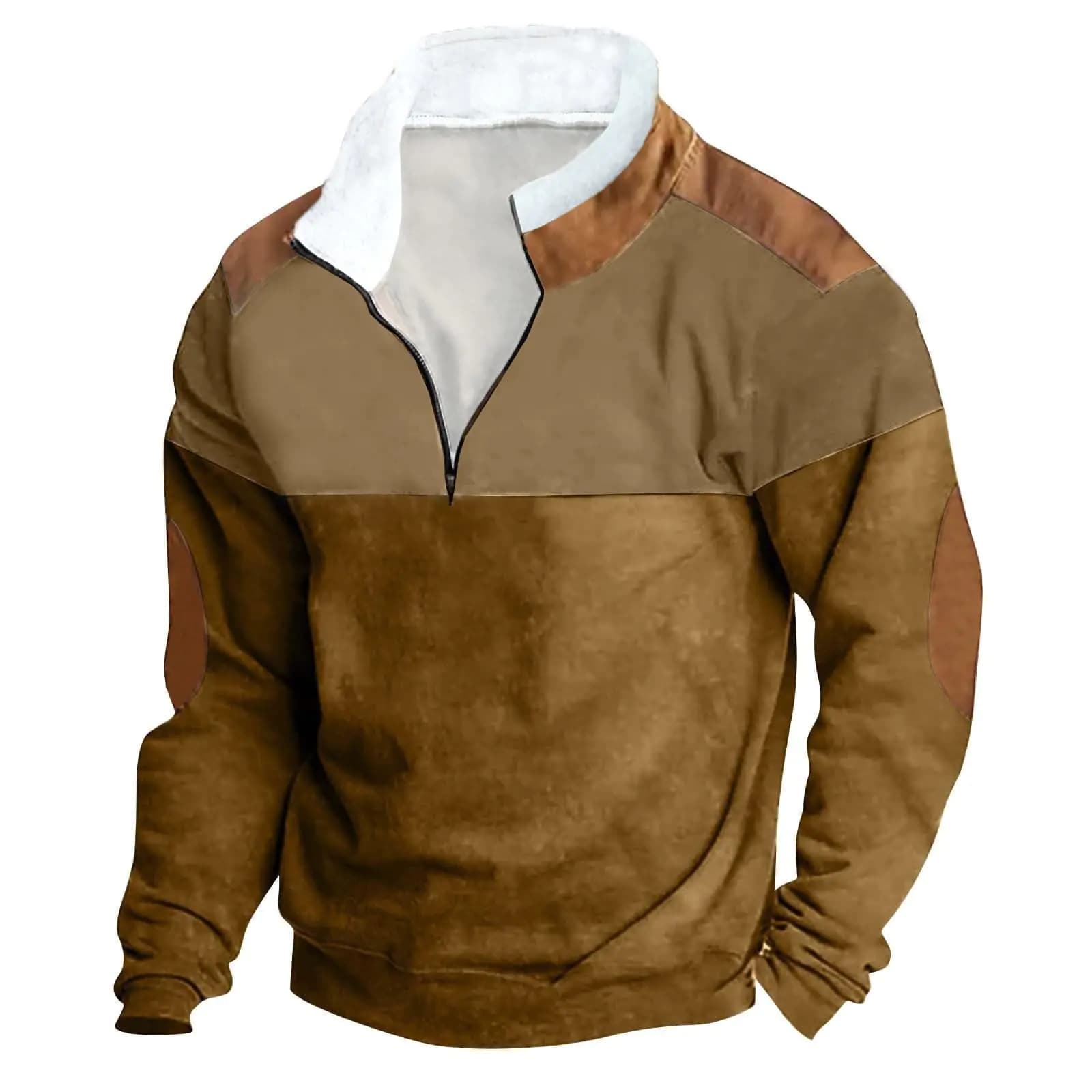 Sunaei Men Western Aztec Pullover Sweatshirts Quarter Zip Jacket Tops Fleece Lined Fashion Sweatshirt Cowboy Western Clothing