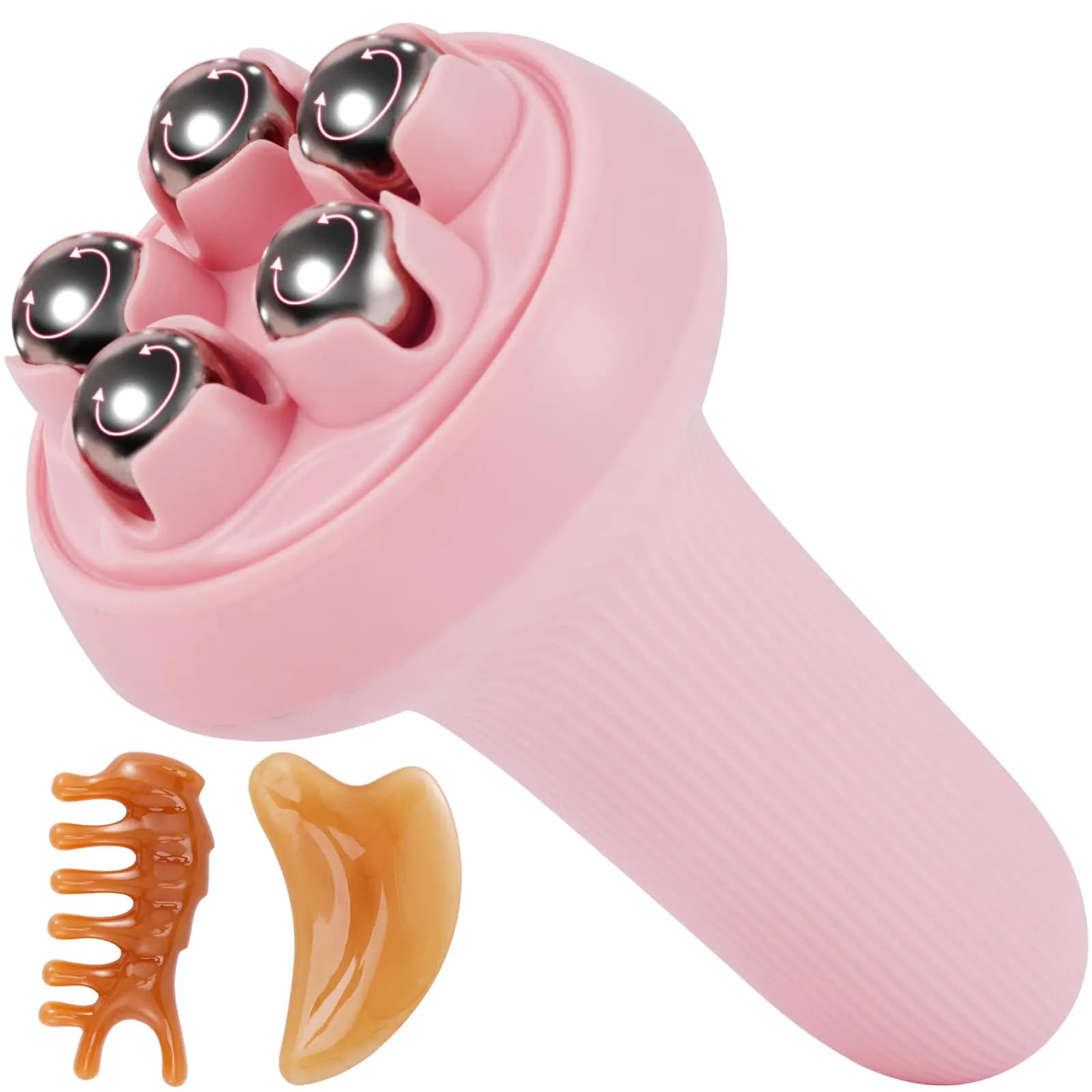 Hand held Roller Massage Tool Body Lymphatic Drainage Massager Pressure Point Facial Tools for Neck Head Muscle Roller Pain Relief Cellulite Massager Roller Helps Release Muscle Tension (Pink)